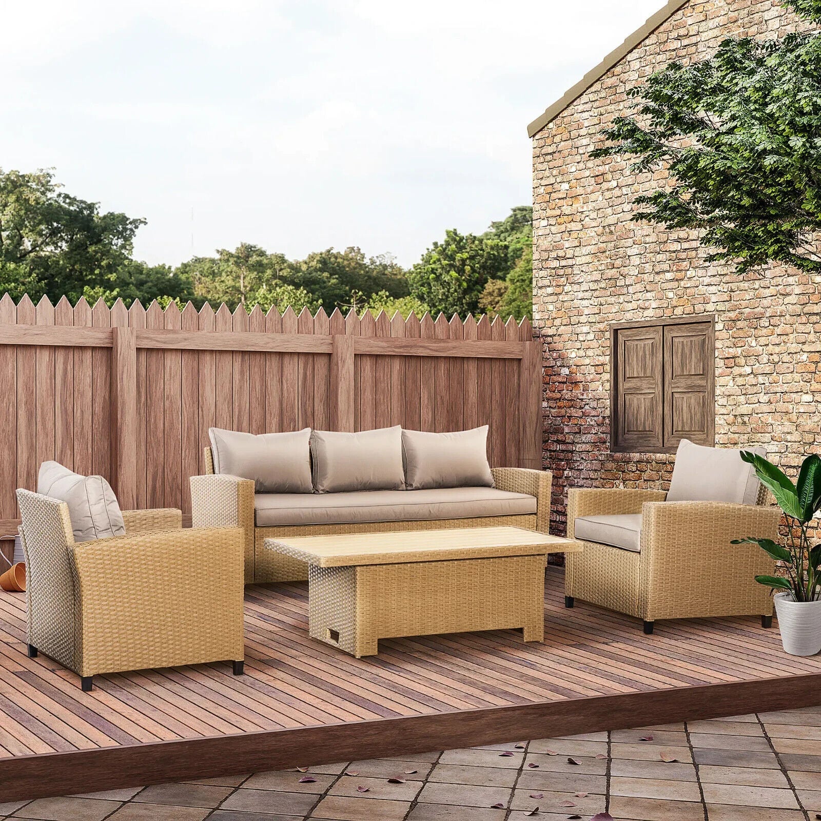 4 Piece Rattan Sofa Set Outdoor Wicker Aluminium Frame Patio Furniture w/ Table - Home and Garden Furniture Shop - #rustic - furniture#