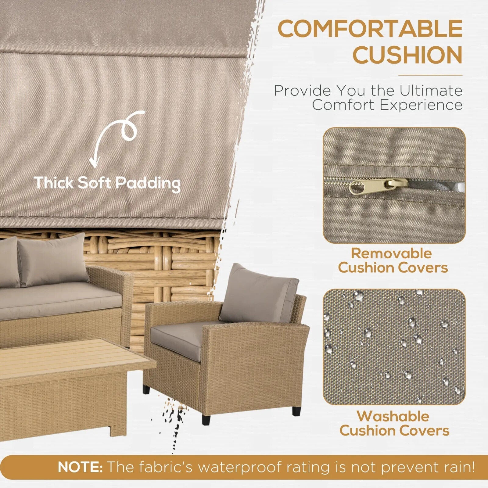 4 Piece Rattan Sofa Set Outdoor Wicker Aluminium Frame Patio Furniture w/ Table - Home and Garden Furniture Shop - #rustic - furniture#