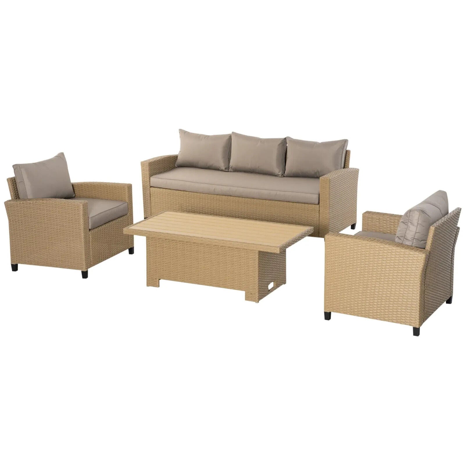 4 Piece Rattan Sofa Set Outdoor Wicker Aluminium Frame Patio Furniture w/ Table - Home and Garden Furniture Shop - #rustic - furniture#