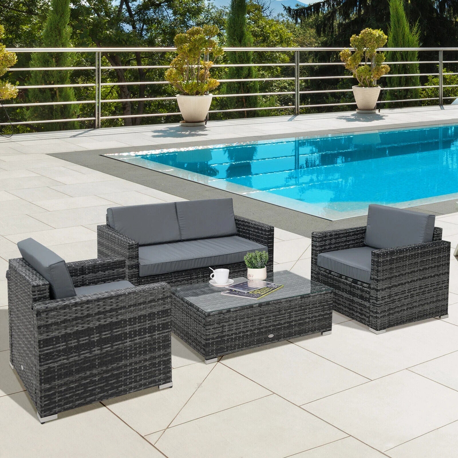 4 Piece Rattan Sofa Set with Chairs and Table Patio Wicker Garden Furniture Set - Home and Garden Furniture Shop - #rustic - furniture#
