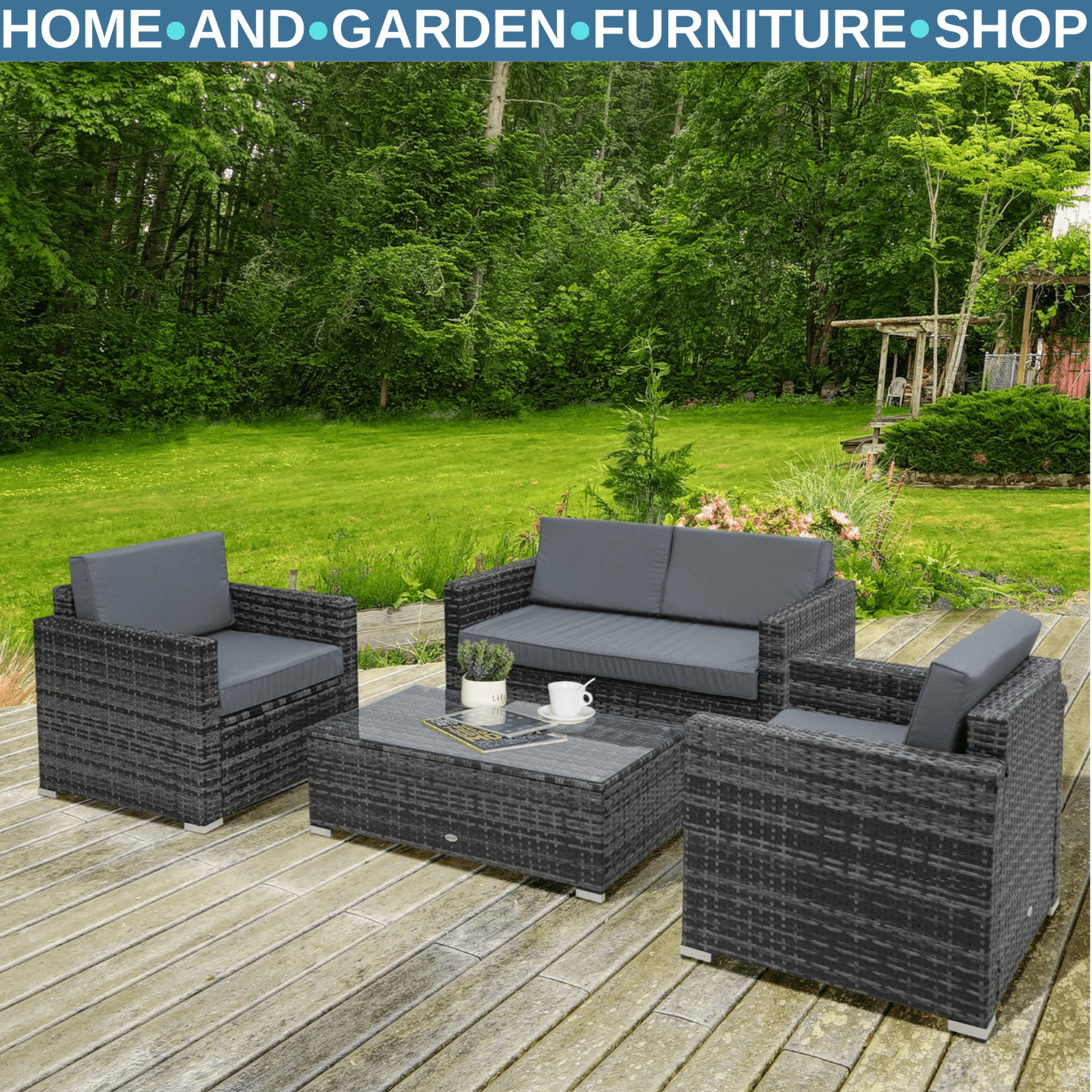 4 Piece Rattan Sofa Set with Chairs and Table Patio Wicker Garden Furniture Set - Home and Garden Furniture Shop - rustic - furniture