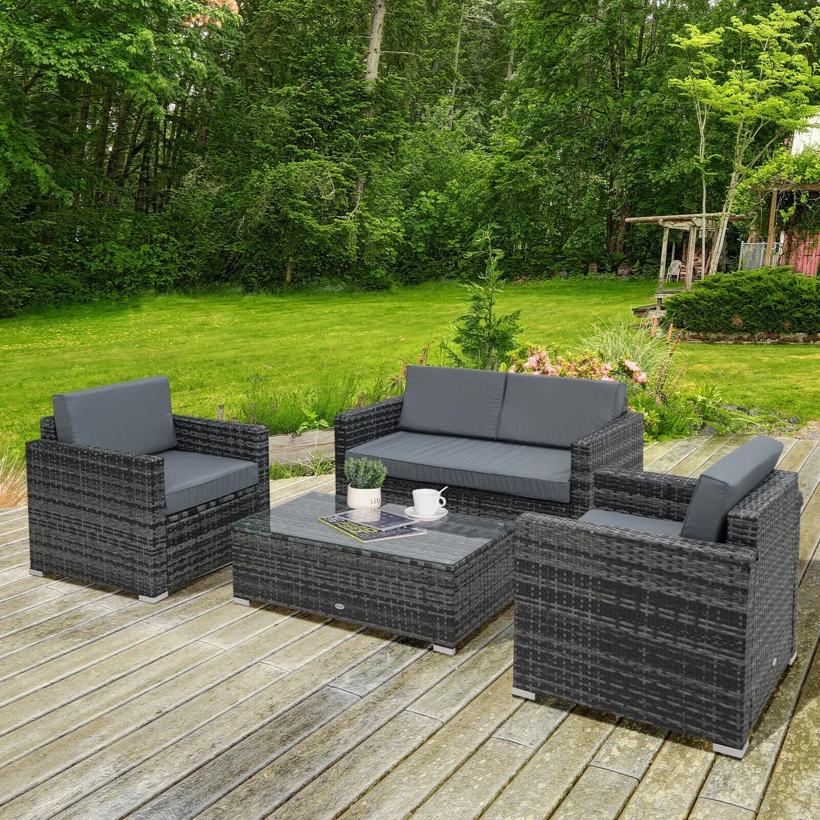 4 Piece Rattan Sofa Set with Chairs and Table Patio Wicker Garden Furniture Set - Home and Garden Furniture Shop - #rustic - furniture#