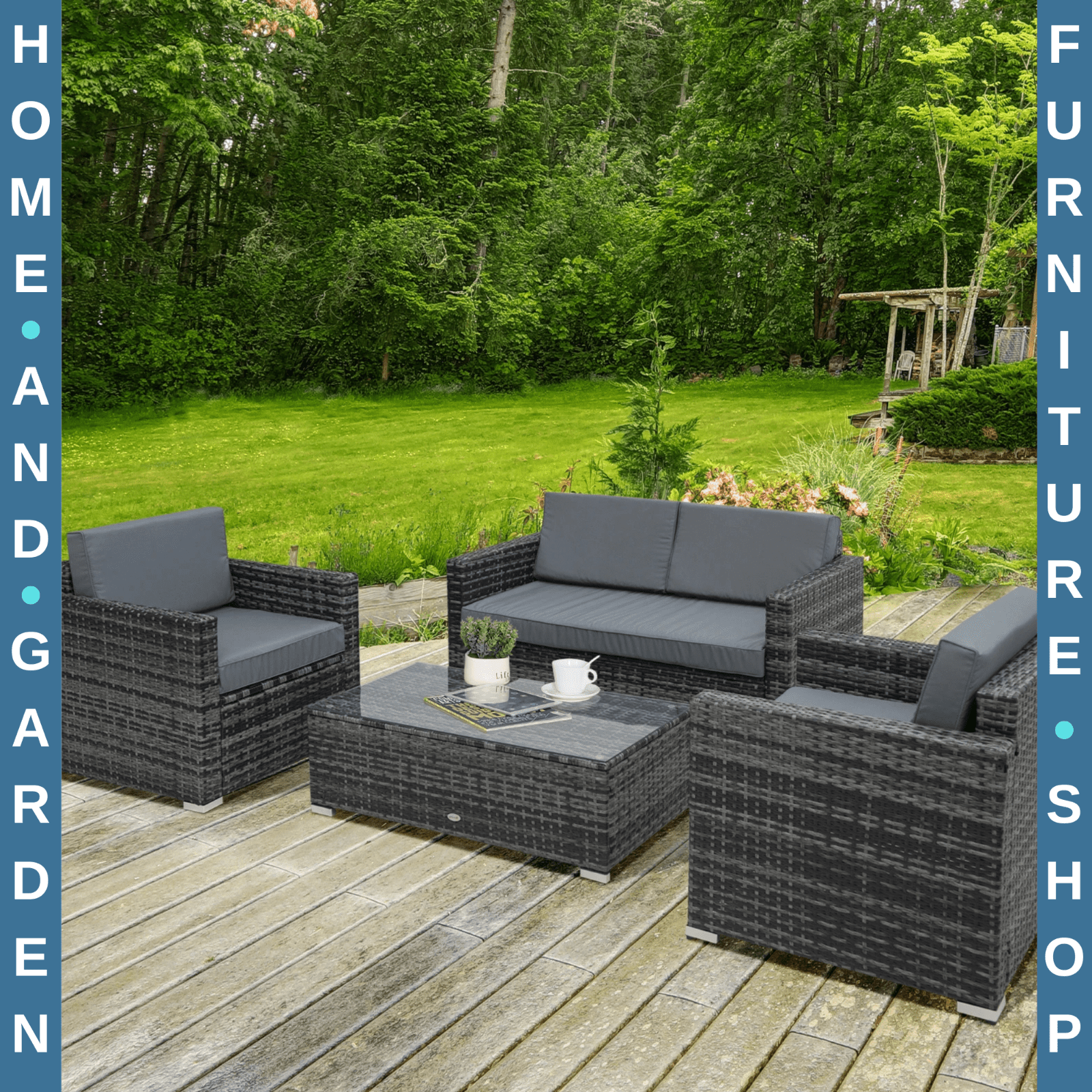 4 Piece Rattan Sofa Set with Chairs and Table Patio Wicker Garden Furniture Set - Home and Garden Furniture Shop - rustic - furniture