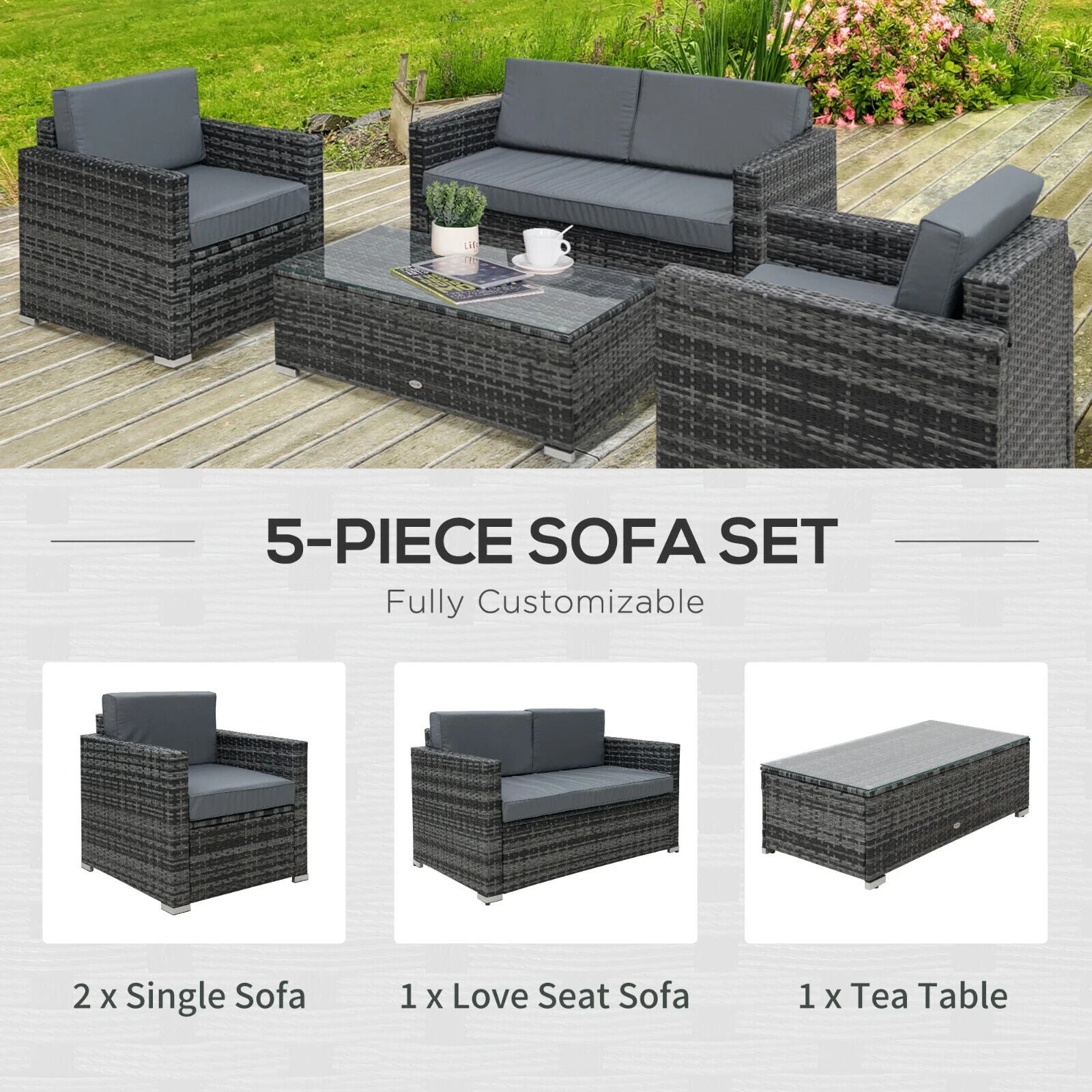 4 Piece Rattan Sofa Set with Chairs and Table Patio Wicker Garden Furniture Set - Home and Garden Furniture Shop - #rustic - furniture#