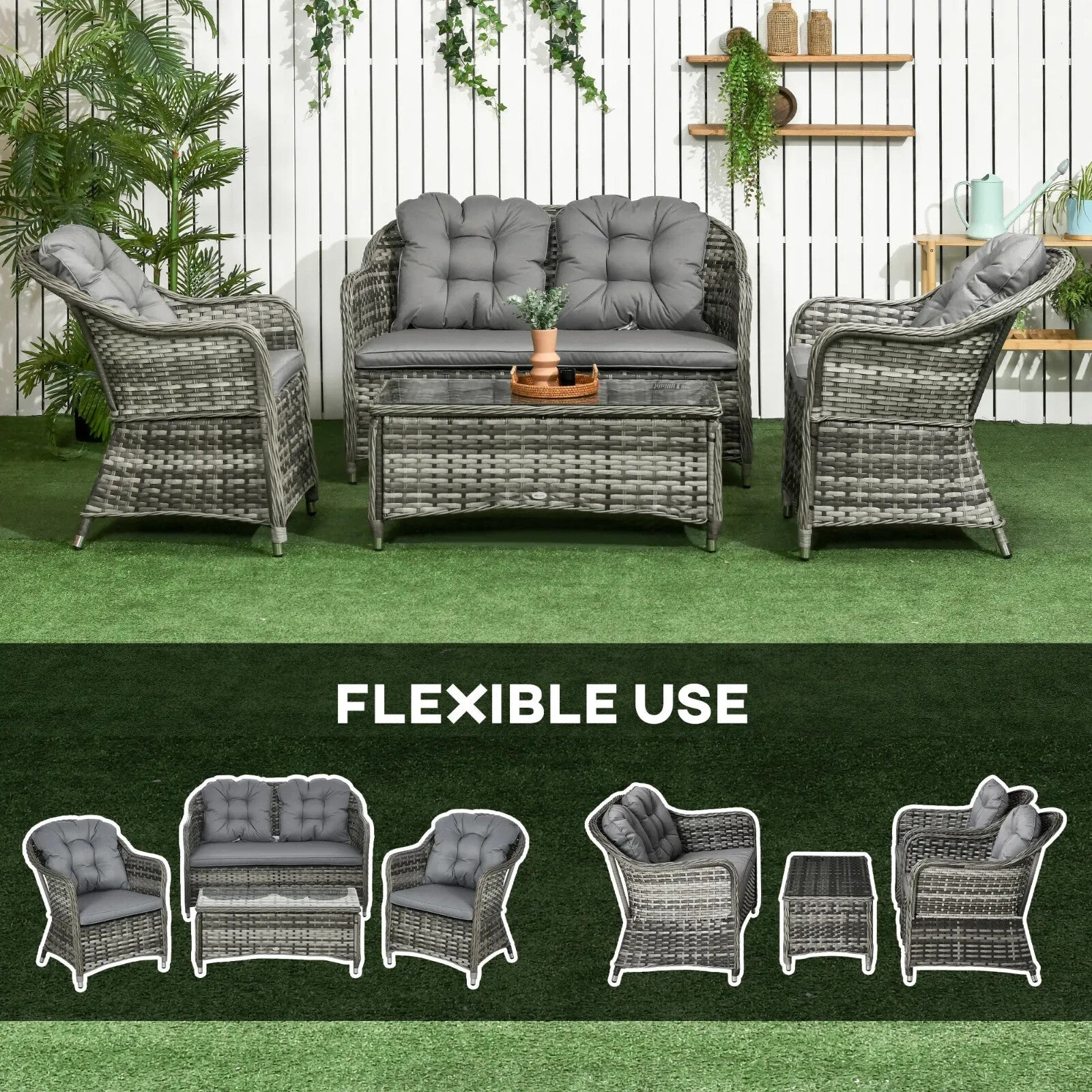 4 Piece Rattan Wicker Garden Sofa Set Outdoor Patio Furniture w/ Cushions Table - Home and Garden Furniture Shop - rustic - furniture