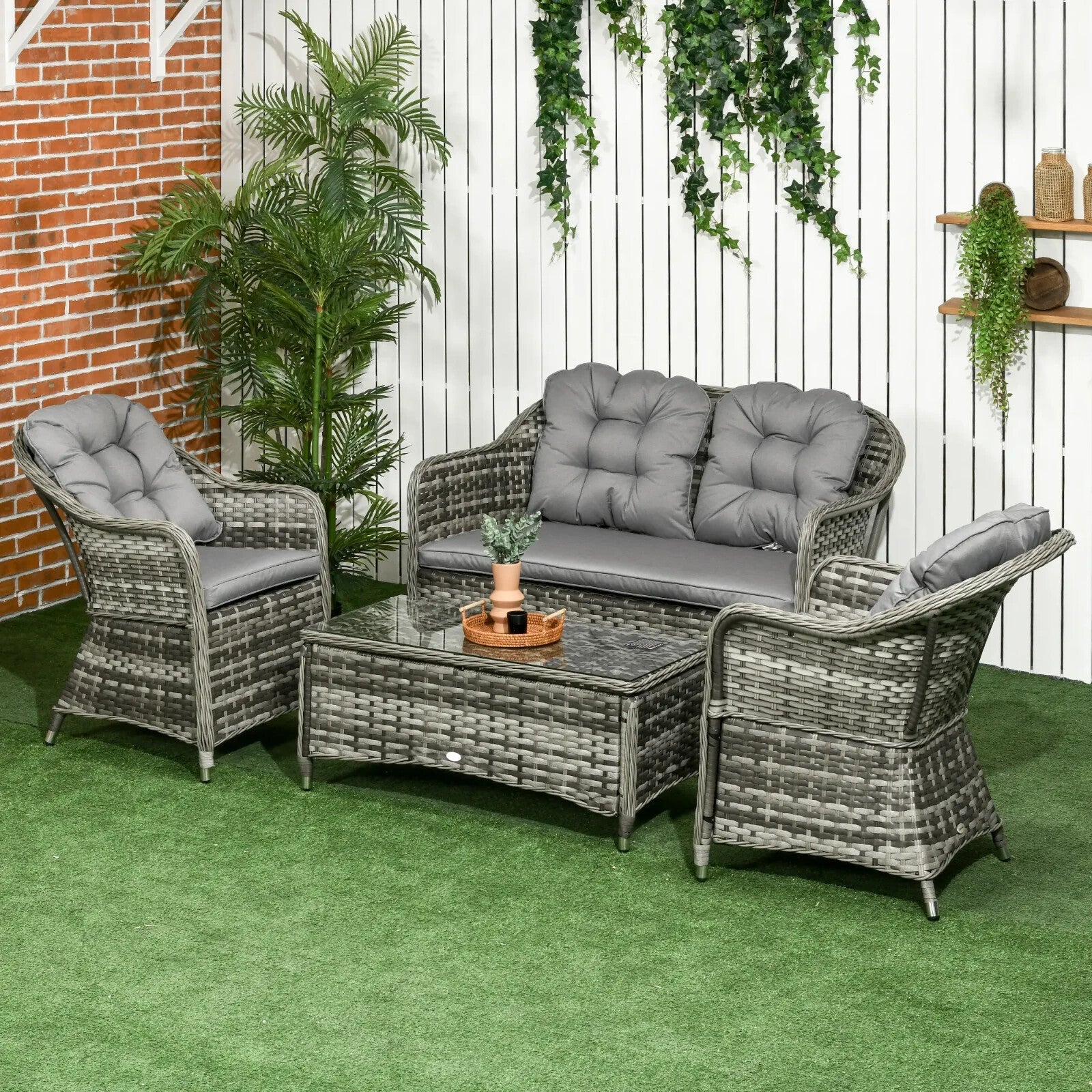 4 Piece Rattan Wicker Garden Sofa Set Outdoor Patio Furniture w/ Cushions Table - Home and Garden Furniture Shop - rustic - furniture