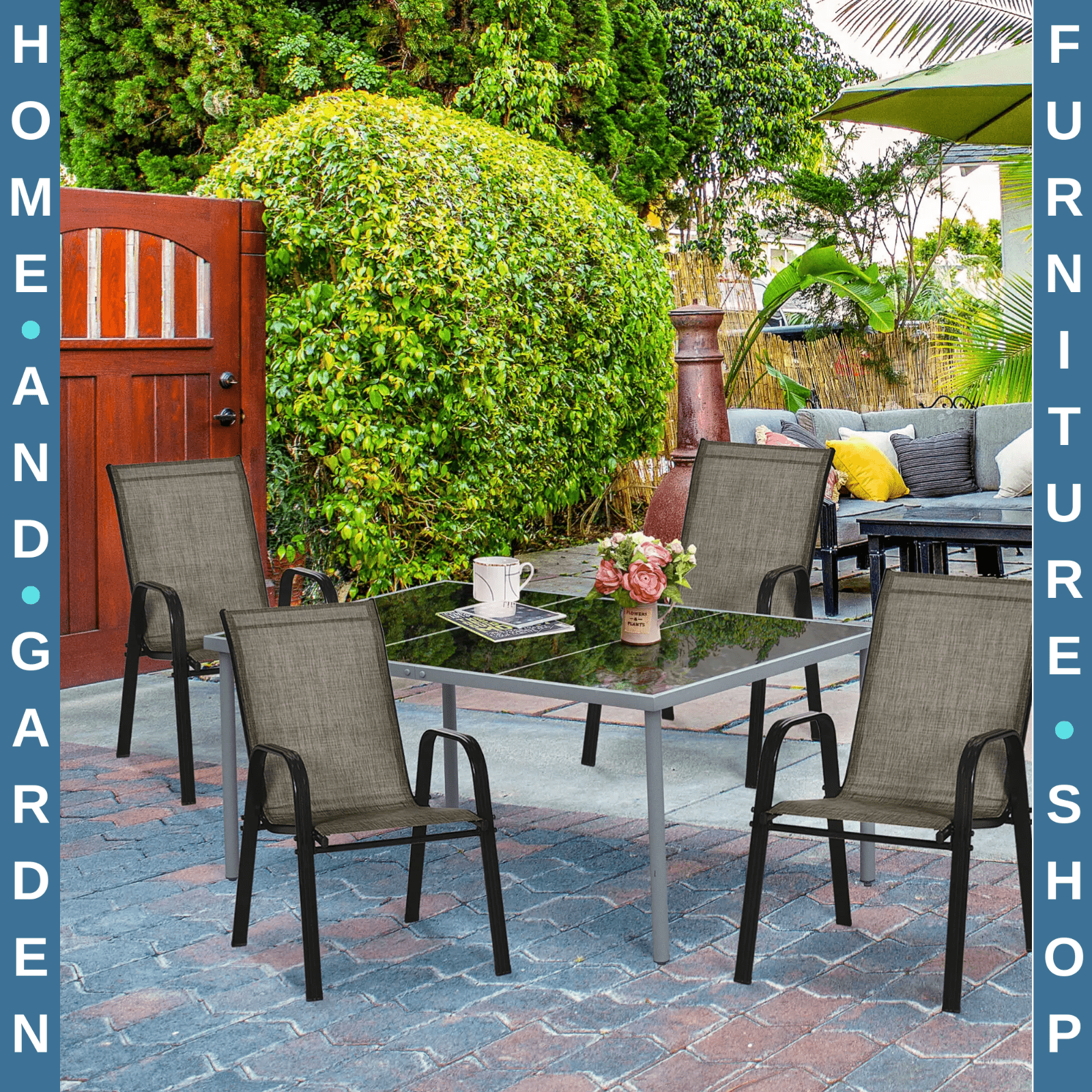 4 Piece Stackable Garden Dining Chair with Armrests & High Back Mesh Seating Set - Home and Garden Furniture Shop - rustic - furniture