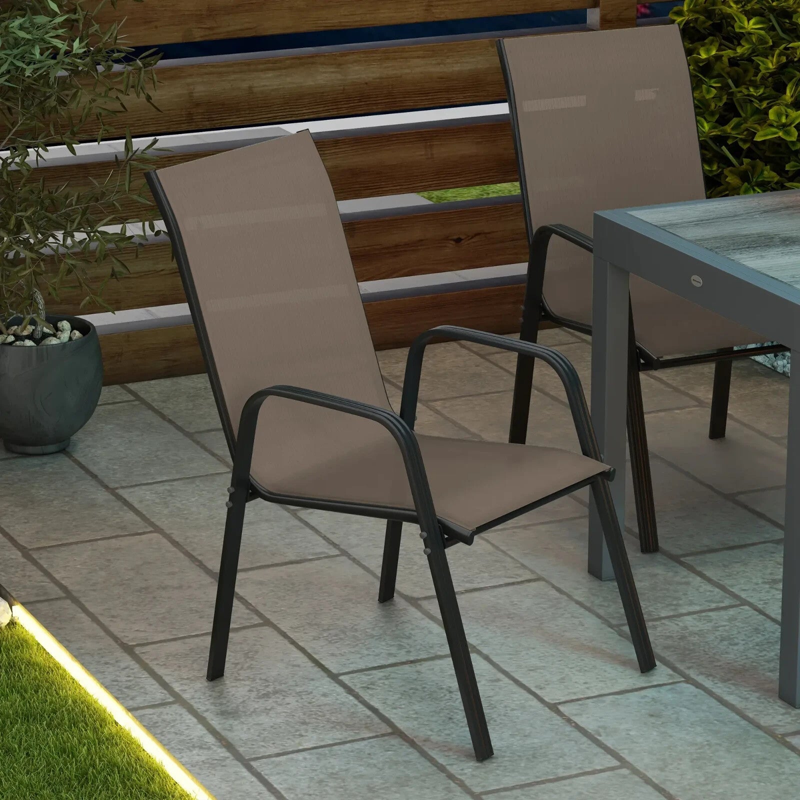4 Piece Stackable Garden Dining Chairs Set Outdoor Patio Seating for Table Use - Home and Garden Furniture Shop - rustic - furniture