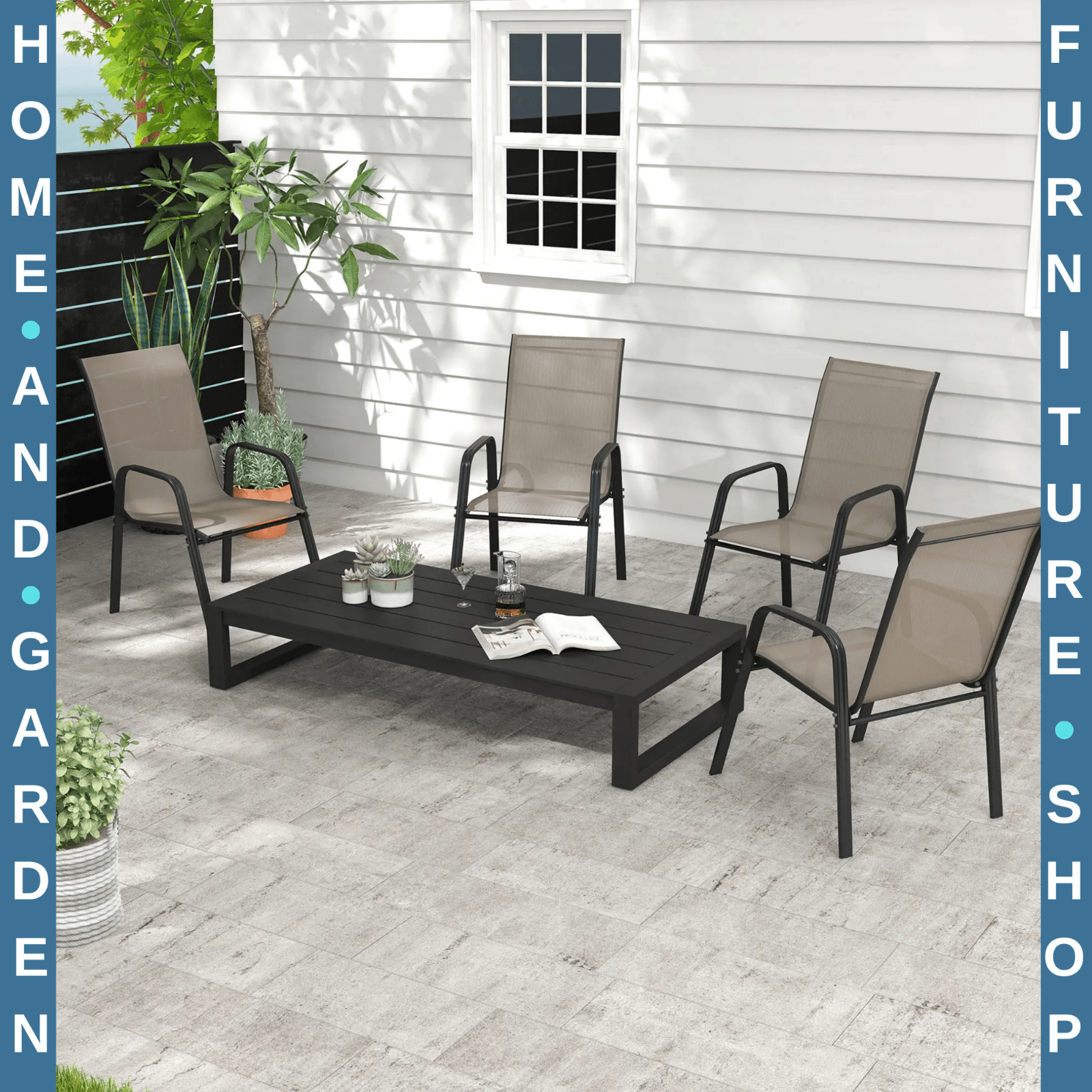 4 Piece Stackable Garden Dining Chairs Set Outdoor Patio Seating for Table Use - Home and Garden Furniture Shop - rustic - furniture