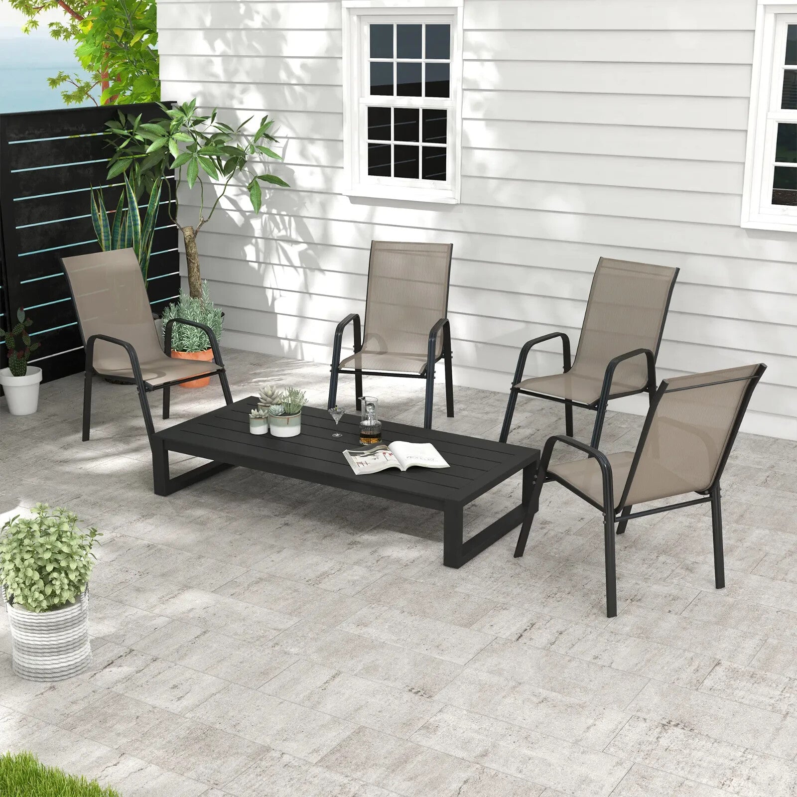 4 Piece Stackable Garden Dining Chairs Set Outdoor Patio Seating for Table Use - Home and Garden Furniture Shop - rustic - furniture