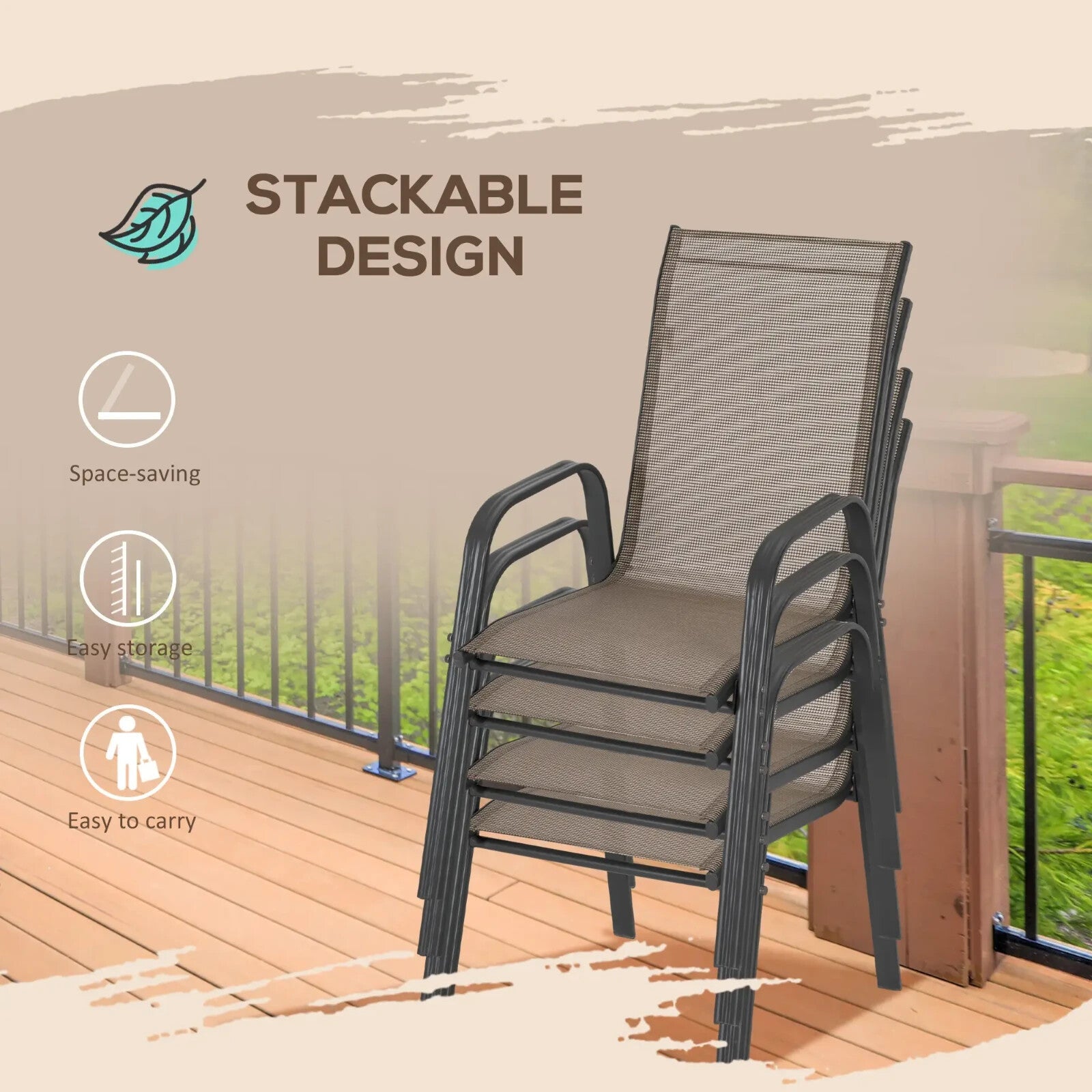 4 Piece Stackable Garden Dining Chairs Set Outdoor Patio Seating for Table Use - Home and Garden Furniture Shop - rustic - furniture