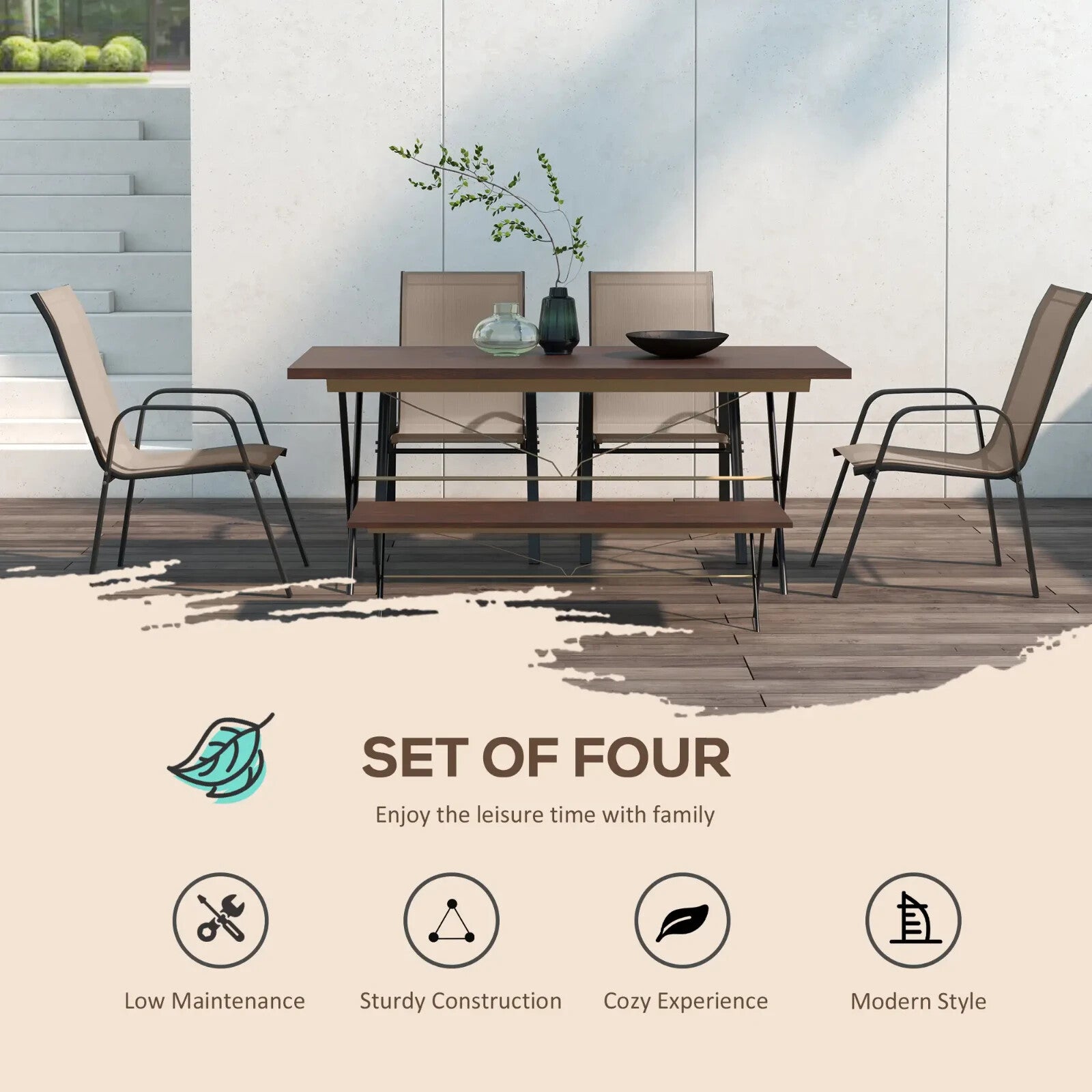 4 Piece Stackable Garden Dining Chairs Set Outdoor Patio Seating for Table Use - Home and Garden Furniture Shop - rustic - furniture