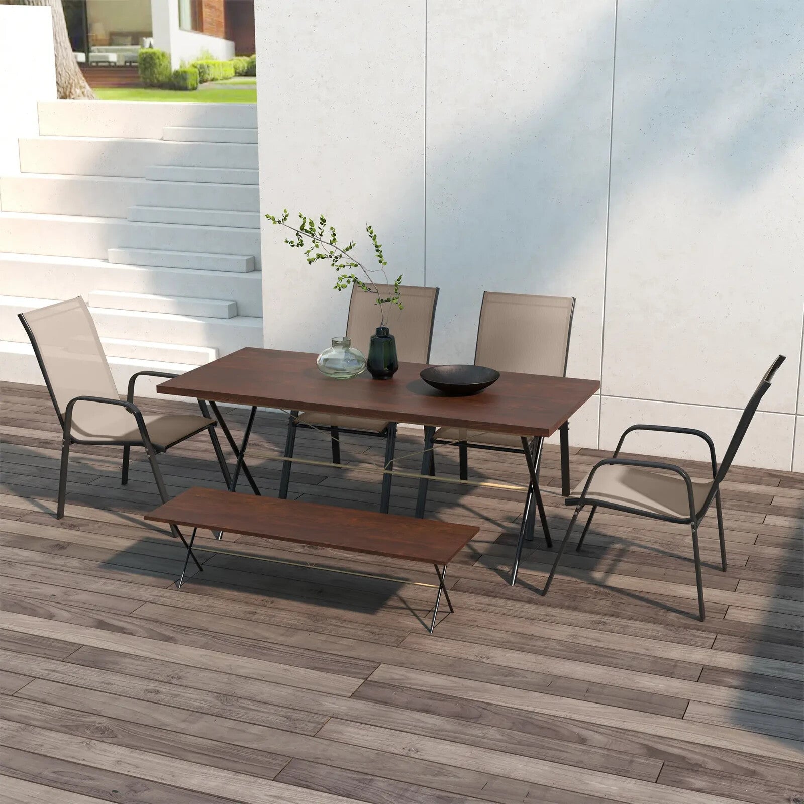 4 Piece Stackable Garden Dining Chairs Set Outdoor Patio Seating for Table Use - Home and Garden Furniture Shop - rustic - furniture
