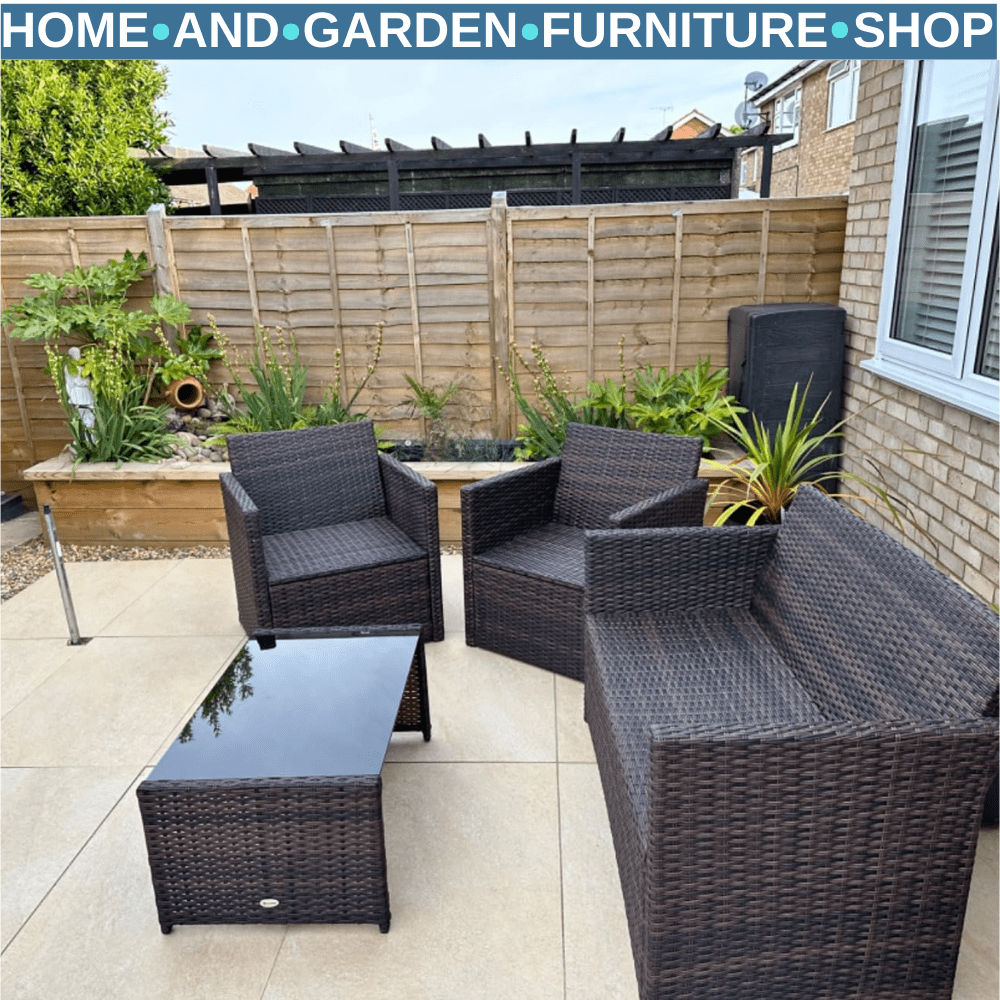 4 Pieces Rattan Sofa Set with Coffee Table for Garden and Outdoor Use Black - Home and Garden Furniture Shop - rustic - furniture