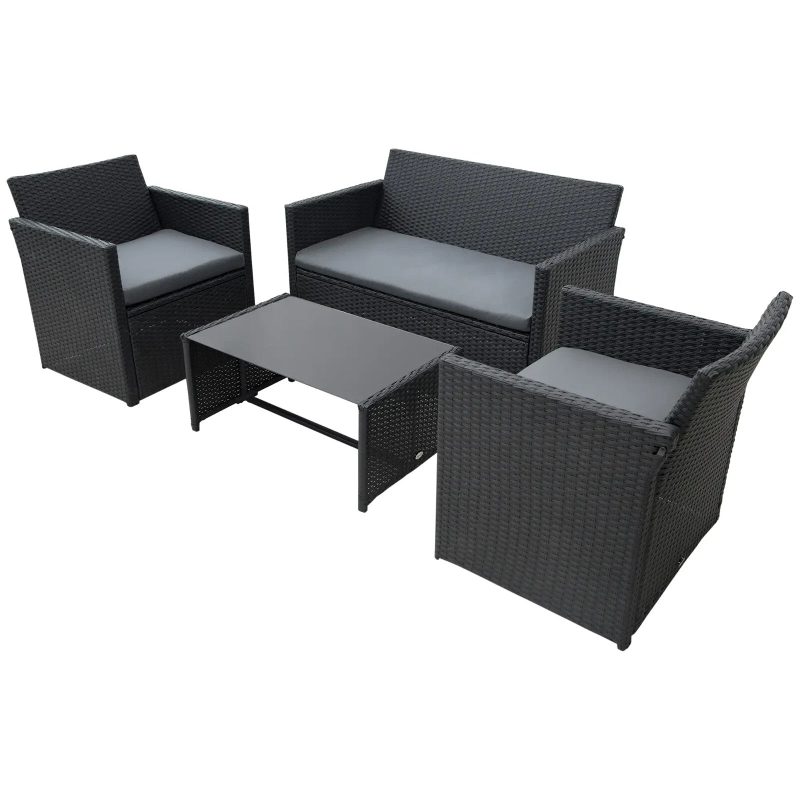 4 Pieces Rattan Sofa Set with Coffee Table for Garden and Outdoor Use Black - Home and Garden Furniture Shop - rustic - furniture