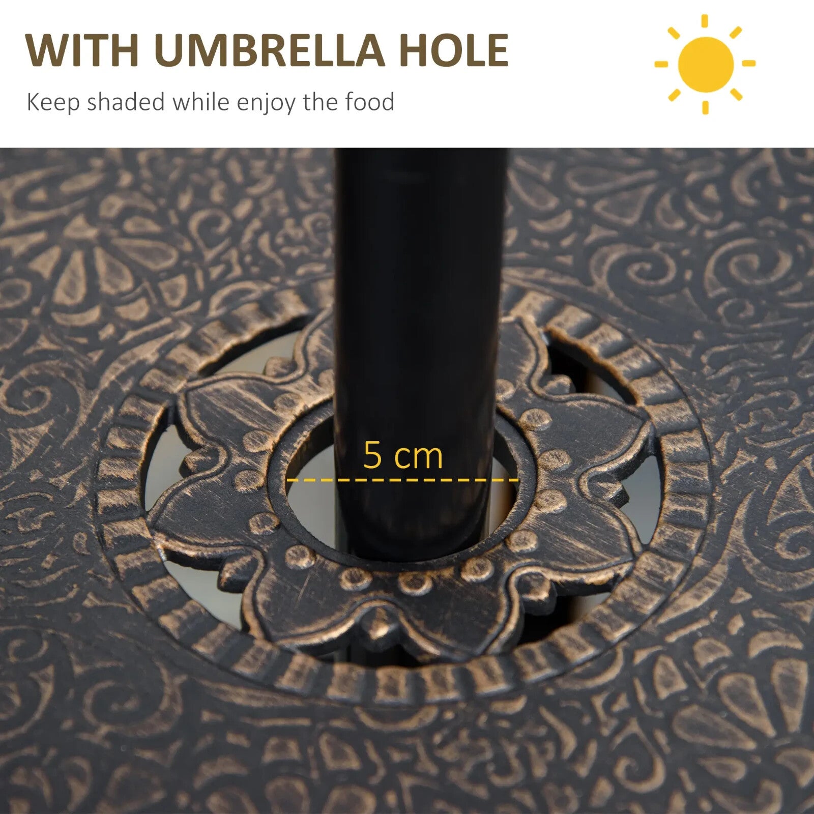 4 Seater Antique Cast Aluminium Garden Dining Set with Cushions and Parasol Hole - Home and Garden Furniture Shop - rustic - furniture