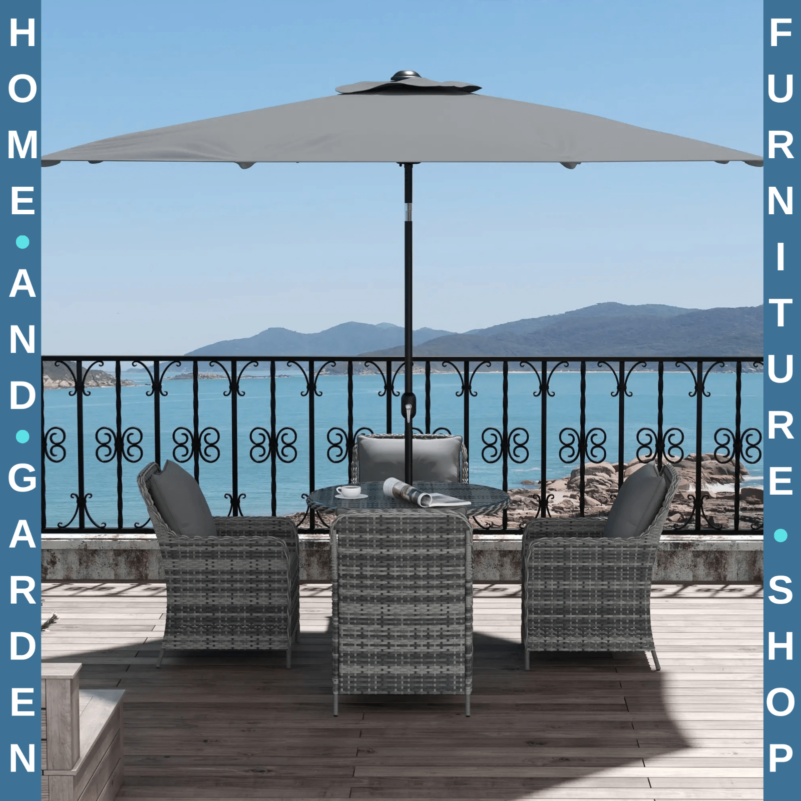 4 Seater Garden Dining Set Outdoor Furniture with Umbrella Cushion & Glass Table - Home and Garden Furniture Shop - rustic - furniture