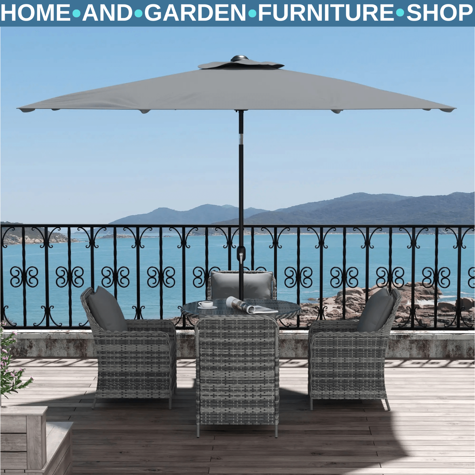 4 Seater Garden Dining Set Outdoor Furniture with Umbrella Cushion & Glass Table - Home and Garden Furniture Shop - rustic - furniture