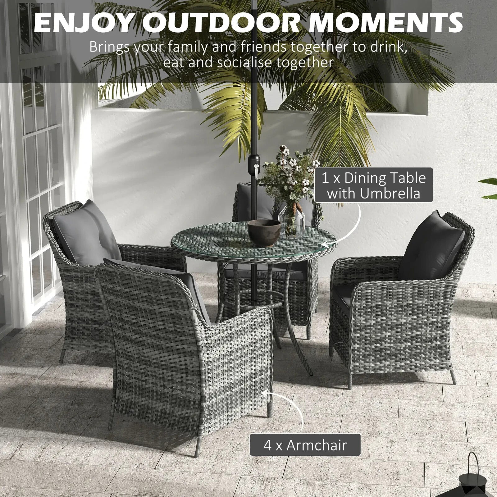 4 Seater Garden Dining Set Outdoor Furniture with Umbrella Cushion & Glass Table - Home and Garden Furniture Shop - rustic - furniture