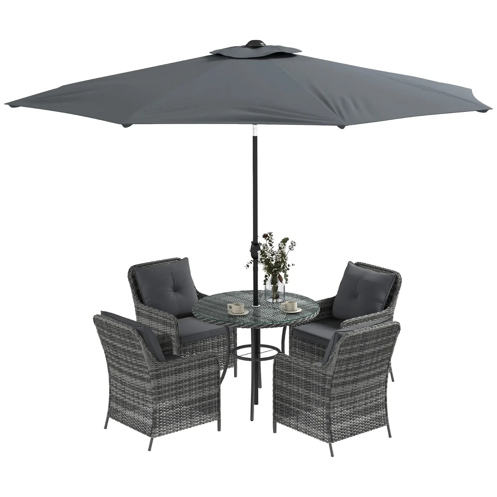 4 Seater Garden Dining Set Outdoor Furniture with Umbrella Cushion & Glass Table - Home and Garden Furniture Shop - rustic - furniture