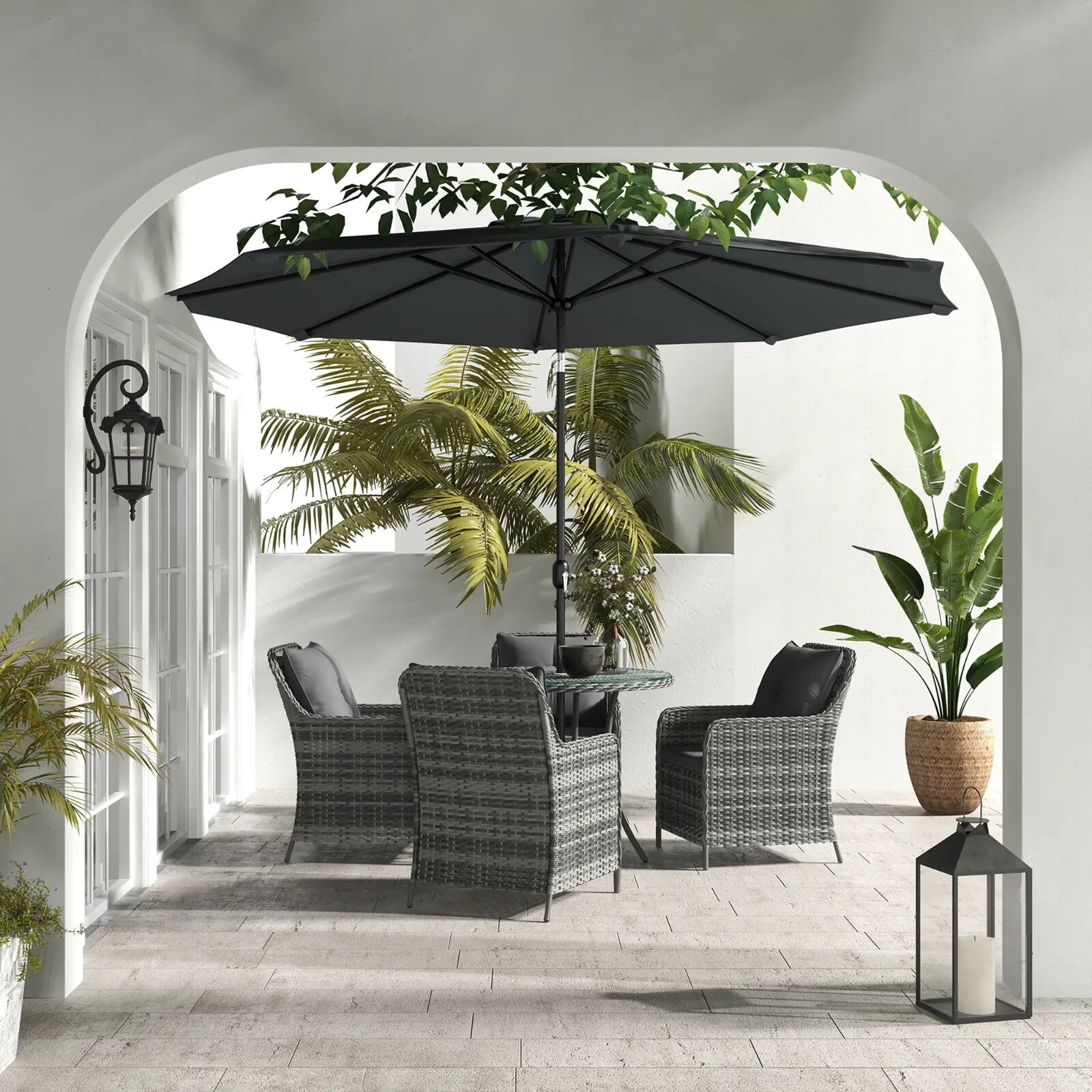 4 Seater Garden Dining Set Outdoor Furniture with Umbrella Cushion & Glass Table - Home and Garden Furniture Shop - rustic - furniture
