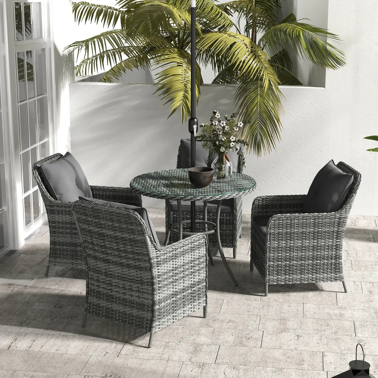 4 Seater Garden Dining Set Outdoor Furniture with Umbrella Cushion & Glass Table - Home and Garden Furniture Shop - rustic - furniture