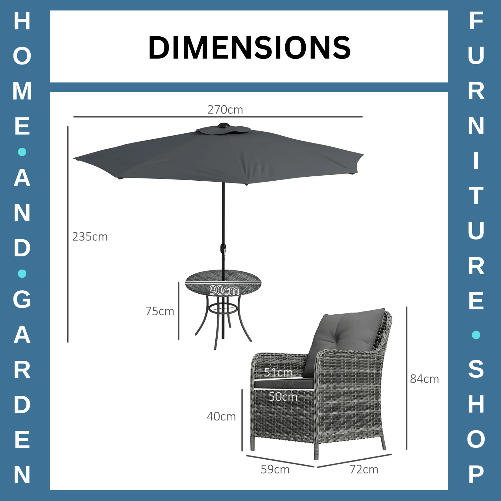 4 Seater Garden Dining Set Outdoor Furniture with Umbrella Cushion & Glass Table - Home and Garden Furniture Shop - rustic - furniture