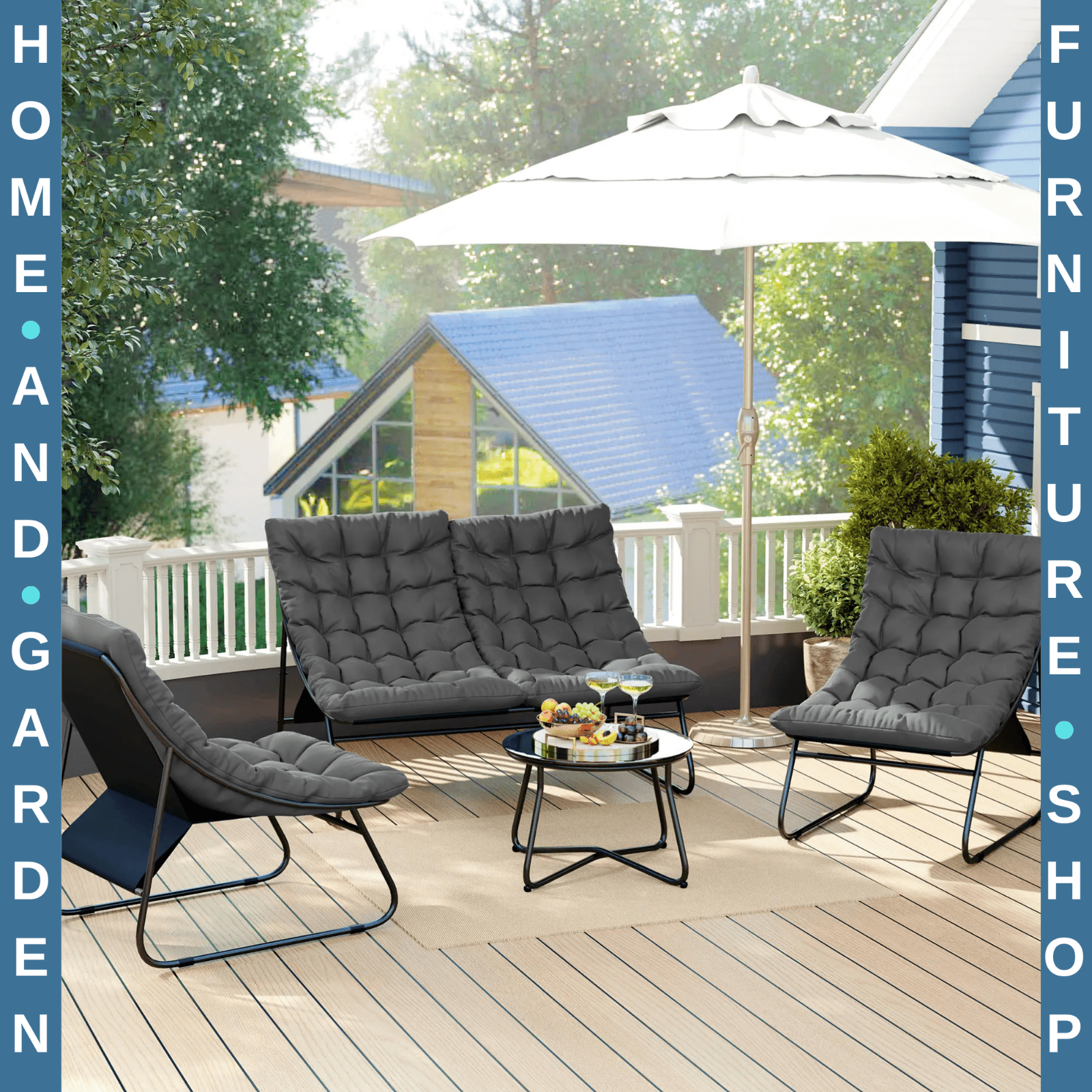 4 Seater Garden Furniture Set - Loveseat, Chairs & Coffee Table with Cushions - Home and Garden Furniture Shop - #rustic - furniture#