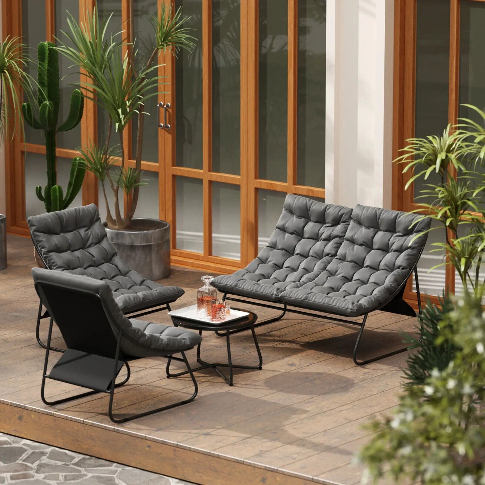 4 Seater Garden Furniture Set - Loveseat, Chairs & Coffee Table with Cushions - Home and Garden Furniture Shop - #rustic - furniture#