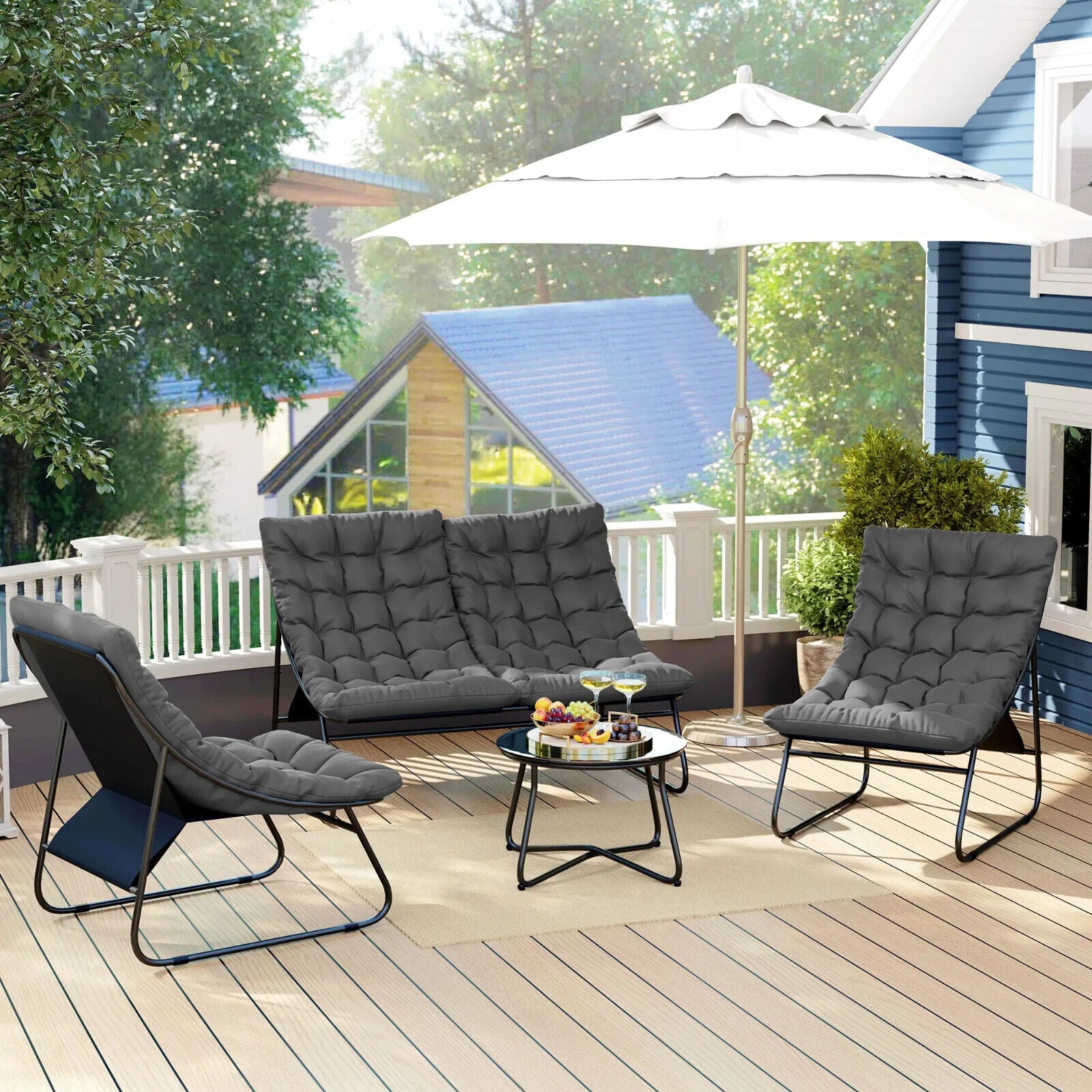 4 Seater Garden Furniture Set - Loveseat, Chairs & Coffee Table with Cushions - Home and Garden Furniture Shop - #rustic - furniture#