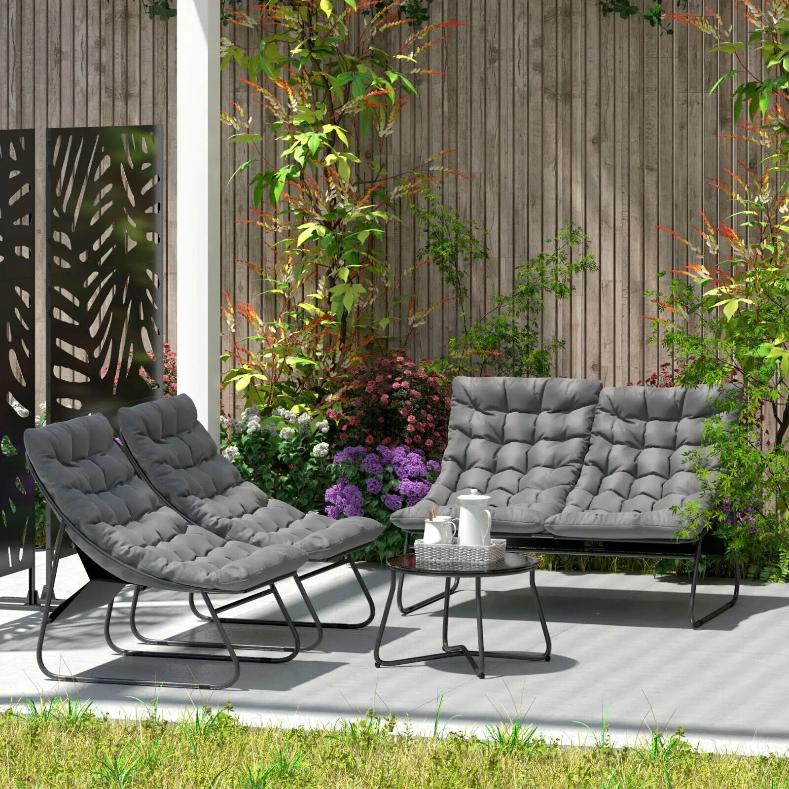 4 Seater Garden Furniture Set - Loveseat, Chairs & Coffee Table with Cushions - Home and Garden Furniture Shop - #rustic - furniture#