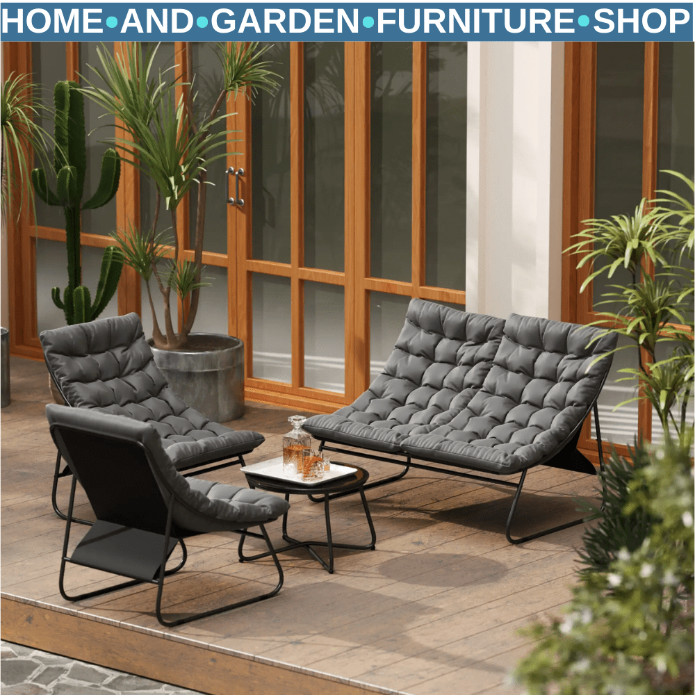4 Seater Garden Furniture Set with Sofa Chairs & Coffee Table Outdoor Grey Black - Home and Garden Furniture Shop - rustic - furniture
