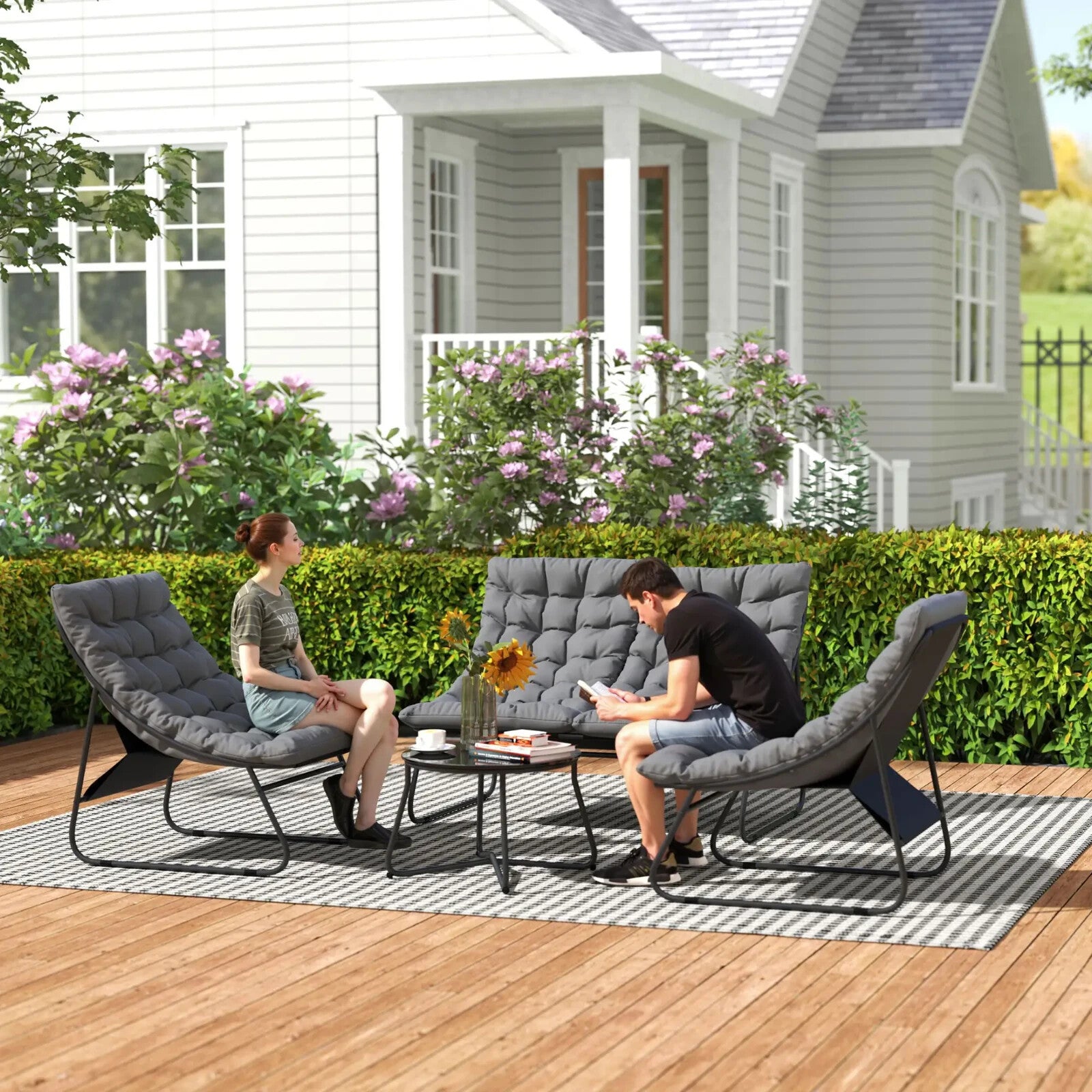 4 Seater Garden Furniture Set with Sofa Chairs & Coffee Table Outdoor Grey Black - Home and Garden Furniture Shop - rustic - furniture