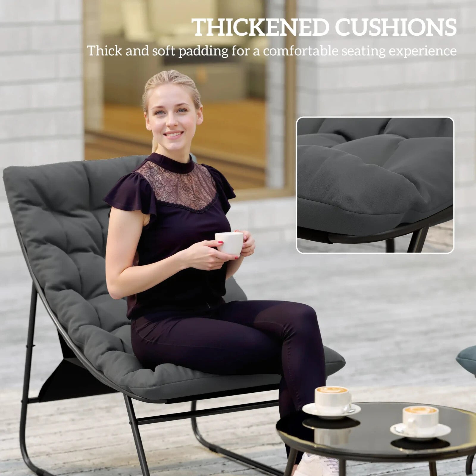 4 Seater Garden Furniture Set with Sofa Chairs & Coffee Table Outdoor Grey Black - Home and Garden Furniture Shop - rustic - furniture