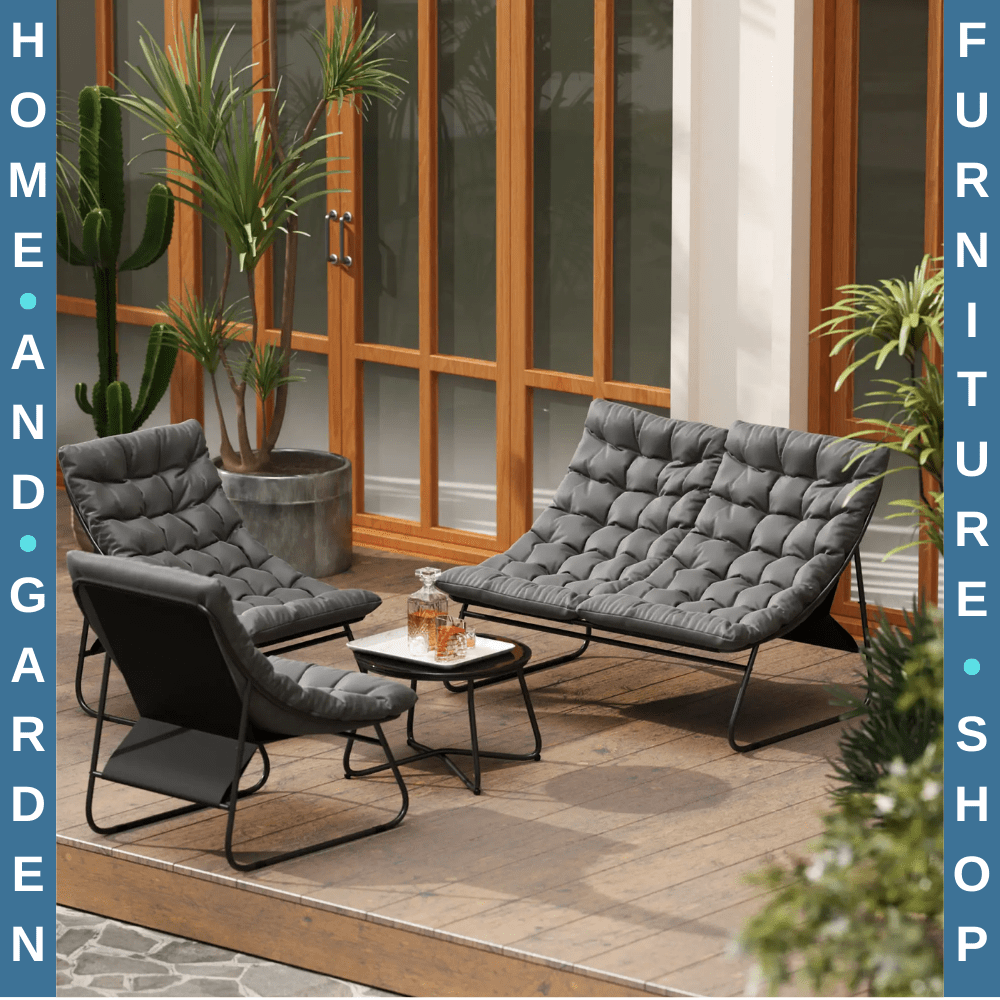 4 Seater Garden Furniture Set with Sofa Chairs & Coffee Table Outdoor Grey Black - Home and Garden Furniture Shop - rustic - furniture