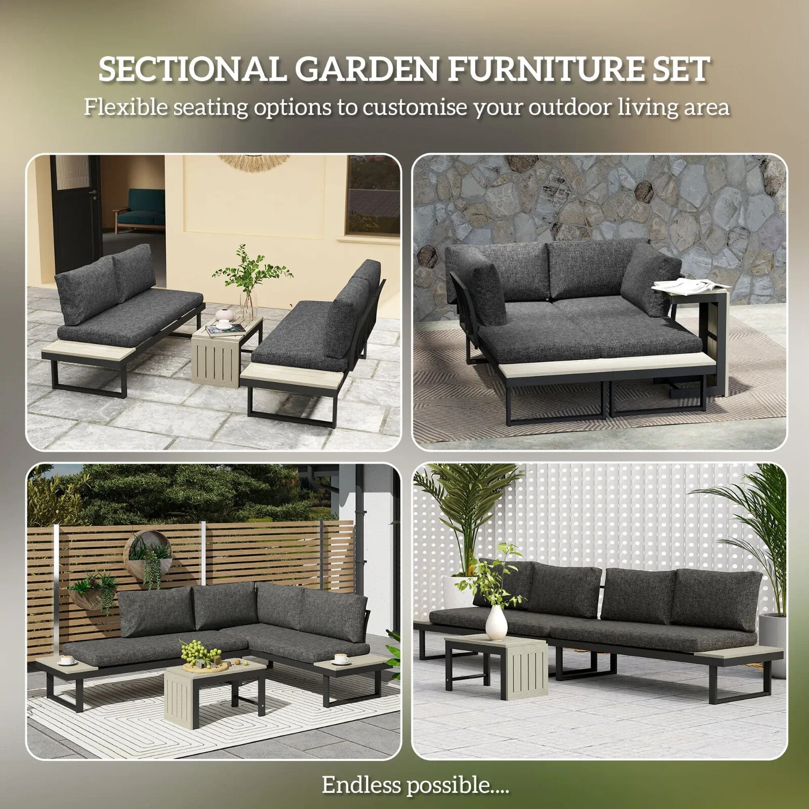 4 Seater L - Shaped Aluminium Garden Furniture Set with Loveseats and Coffee Table - Home and Garden Furniture Shop - rustic - furniture