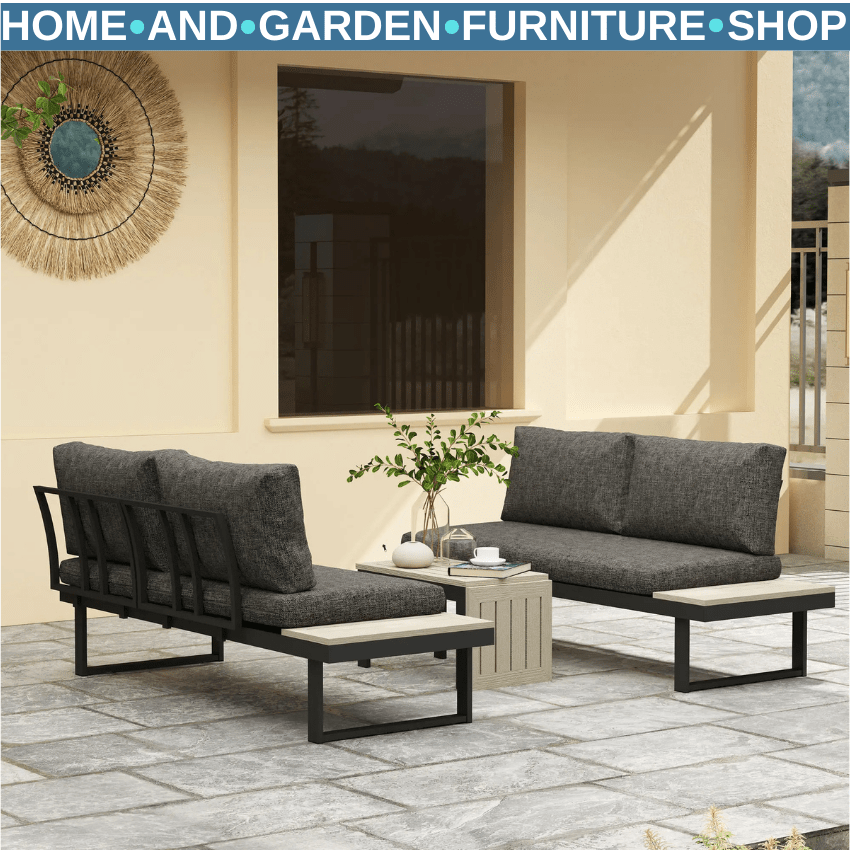 4 Seater L - Shaped Aluminium Garden Furniture Set with Loveseats and Coffee Table - Home and Garden Furniture Shop - rustic - furniture