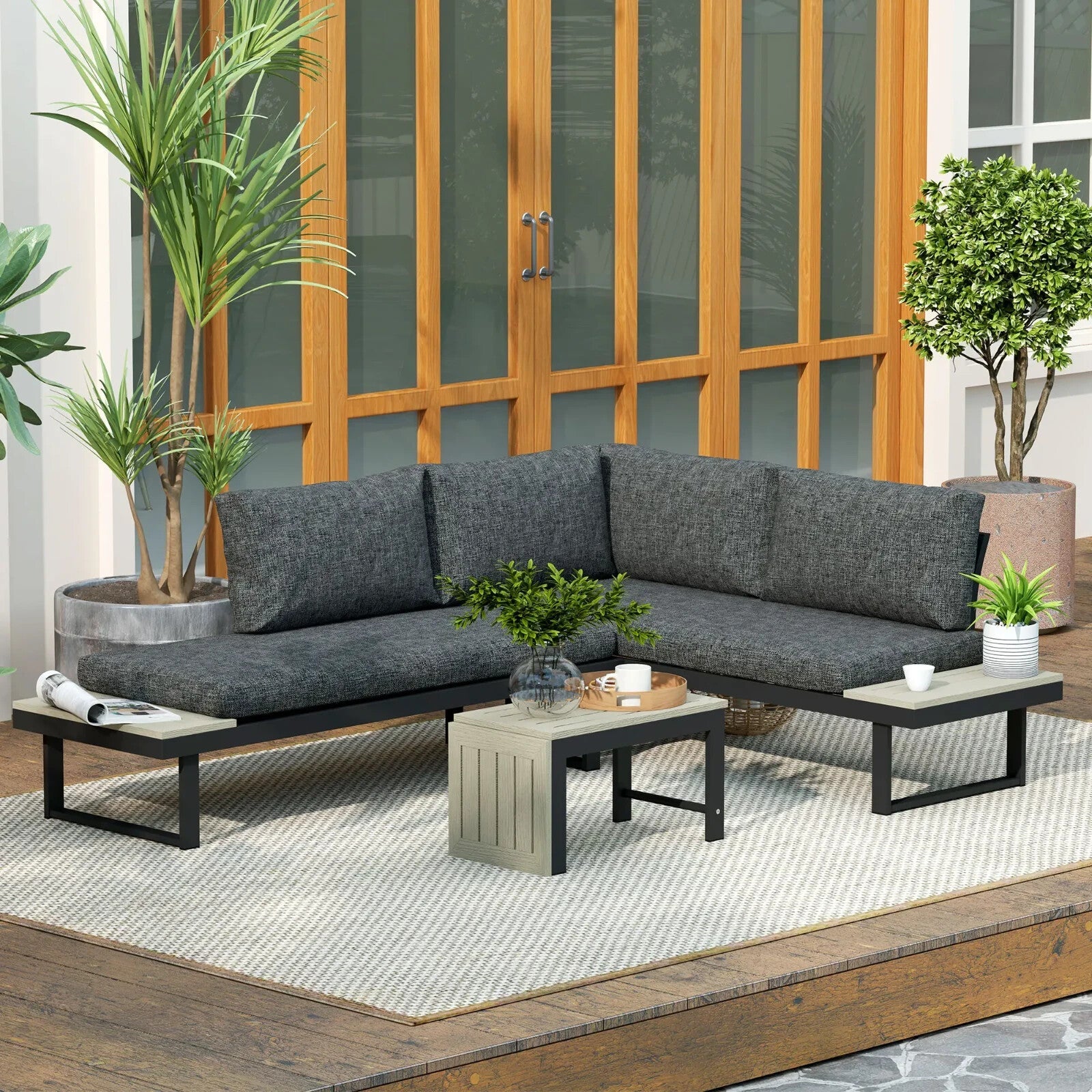 4 Seater L - Shaped Aluminium Garden Furniture Set with Loveseats and Coffee Table - Home and Garden Furniture Shop - rustic - furniture