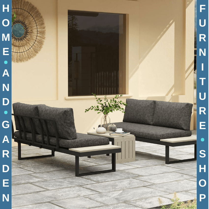 4 Seater L - Shaped Aluminium Garden Furniture Set with Loveseats and Coffee Table - Home and Garden Furniture Shop - rustic - furniture
