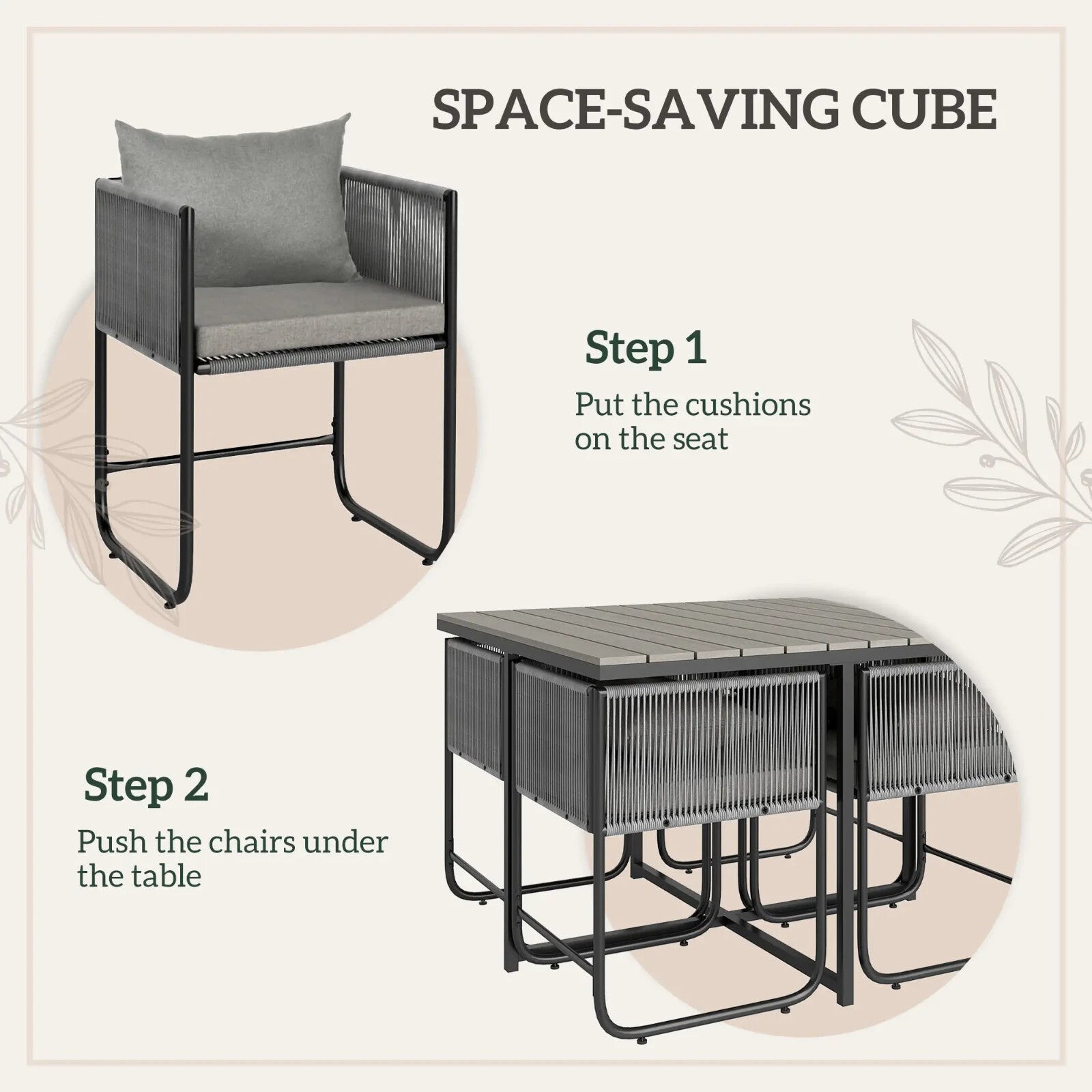 4 Seater Rattan Cube Garden Dining Set with Cushions and Table for Outdoor Grey - Home and Garden Furniture Shop - rustic - furniture