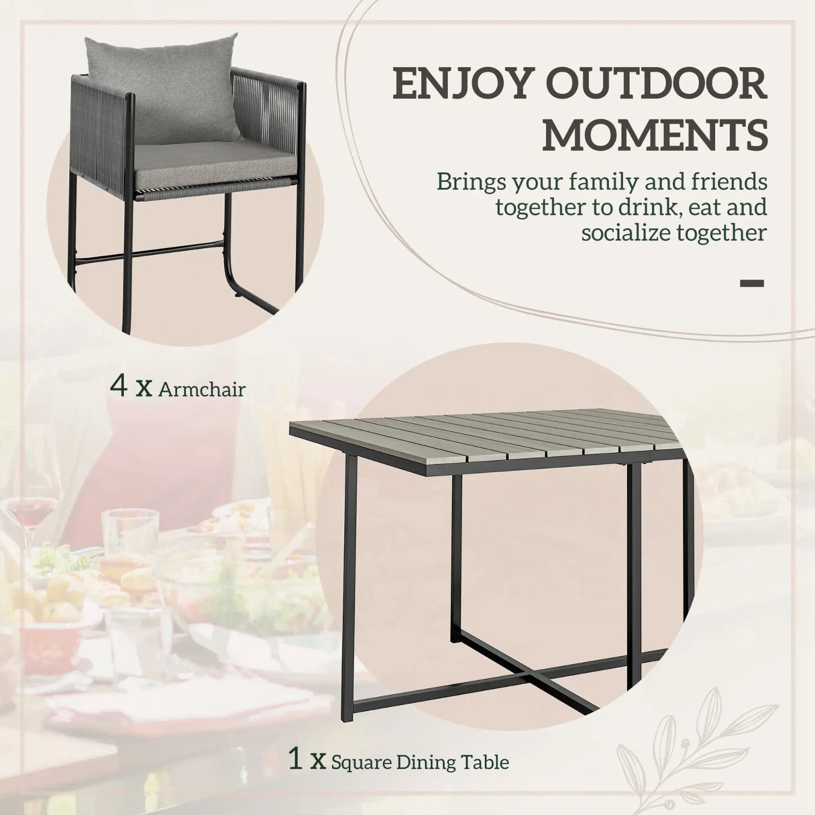 4 Seater Rattan Cube Garden Dining Set with Cushions and Table for Outdoor Grey - Home and Garden Furniture Shop - rustic - furniture