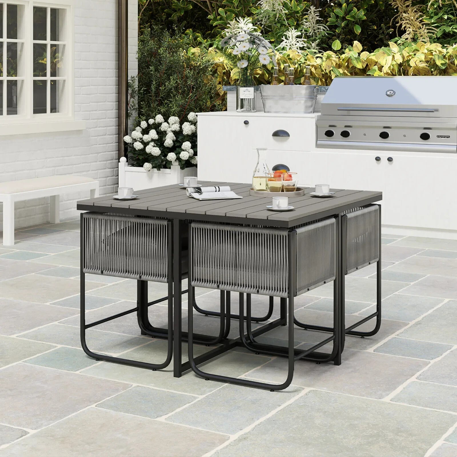 4 Seater Rattan Cube Garden Dining Set with Cushions and Table for Outdoor Grey - Home and Garden Furniture Shop - rustic - furniture