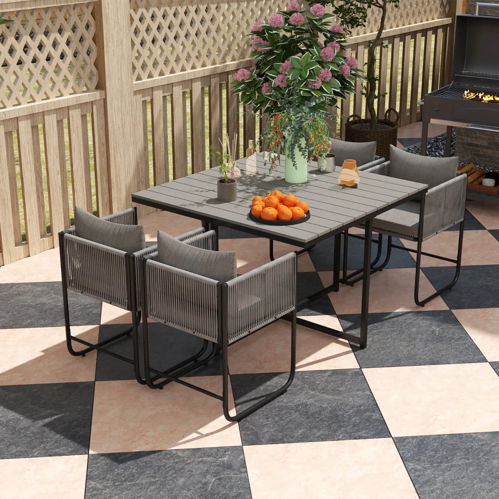 4 Seater Rattan Cube Garden Dining Set with Cushions and Table for Outdoor Grey - Home and Garden Furniture Shop - rustic - furniture