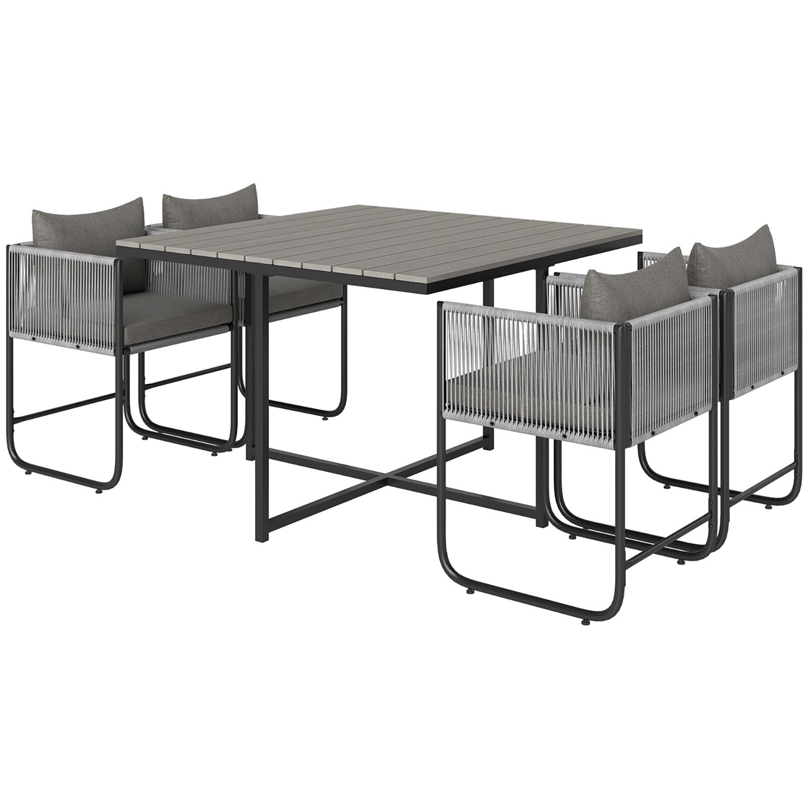 4 Seater Rattan Cube Garden Dining Set with Cushions and Table for Outdoor Grey - Home and Garden Furniture Shop - rustic - furniture