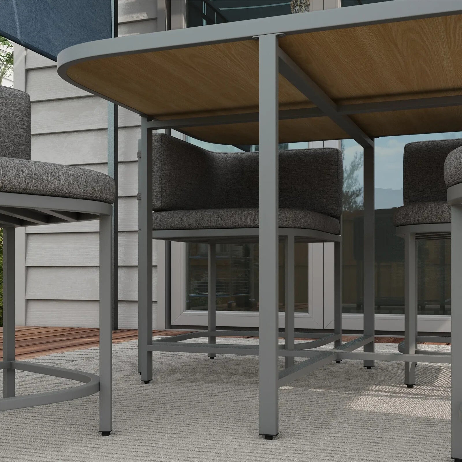 4 - Seater Rattan Dining Set with Cushions and Space - saving Design for Garden Grey - Home and Garden Furniture Shop - rustic - furniture