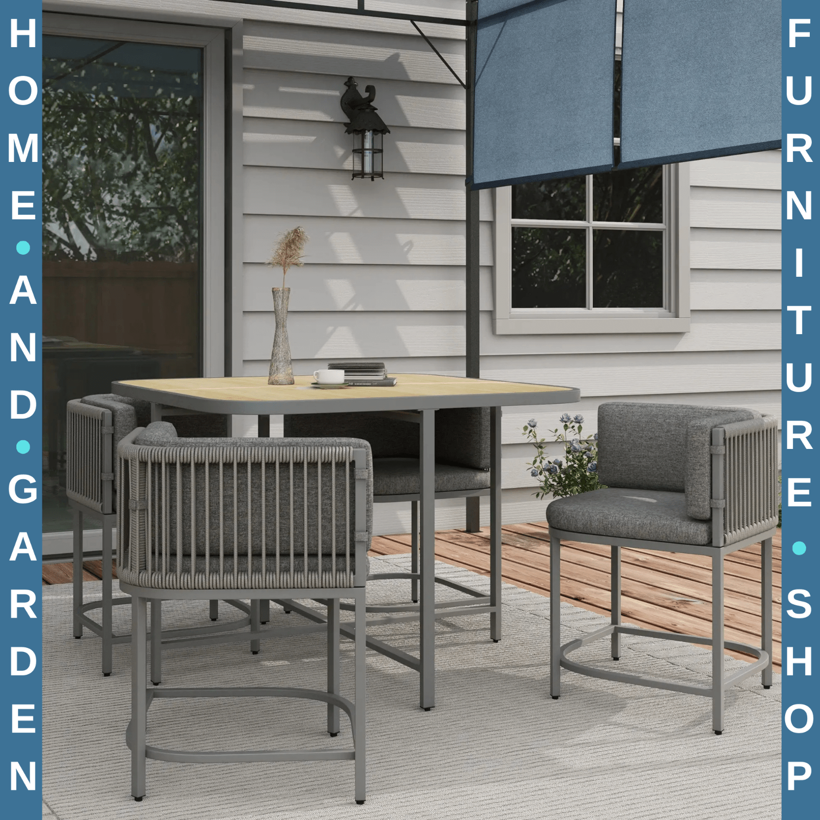 4 - Seater Rattan Dining Set with Cushions and Space - saving Design for Garden Grey - Home and Garden Furniture Shop - rustic - furniture