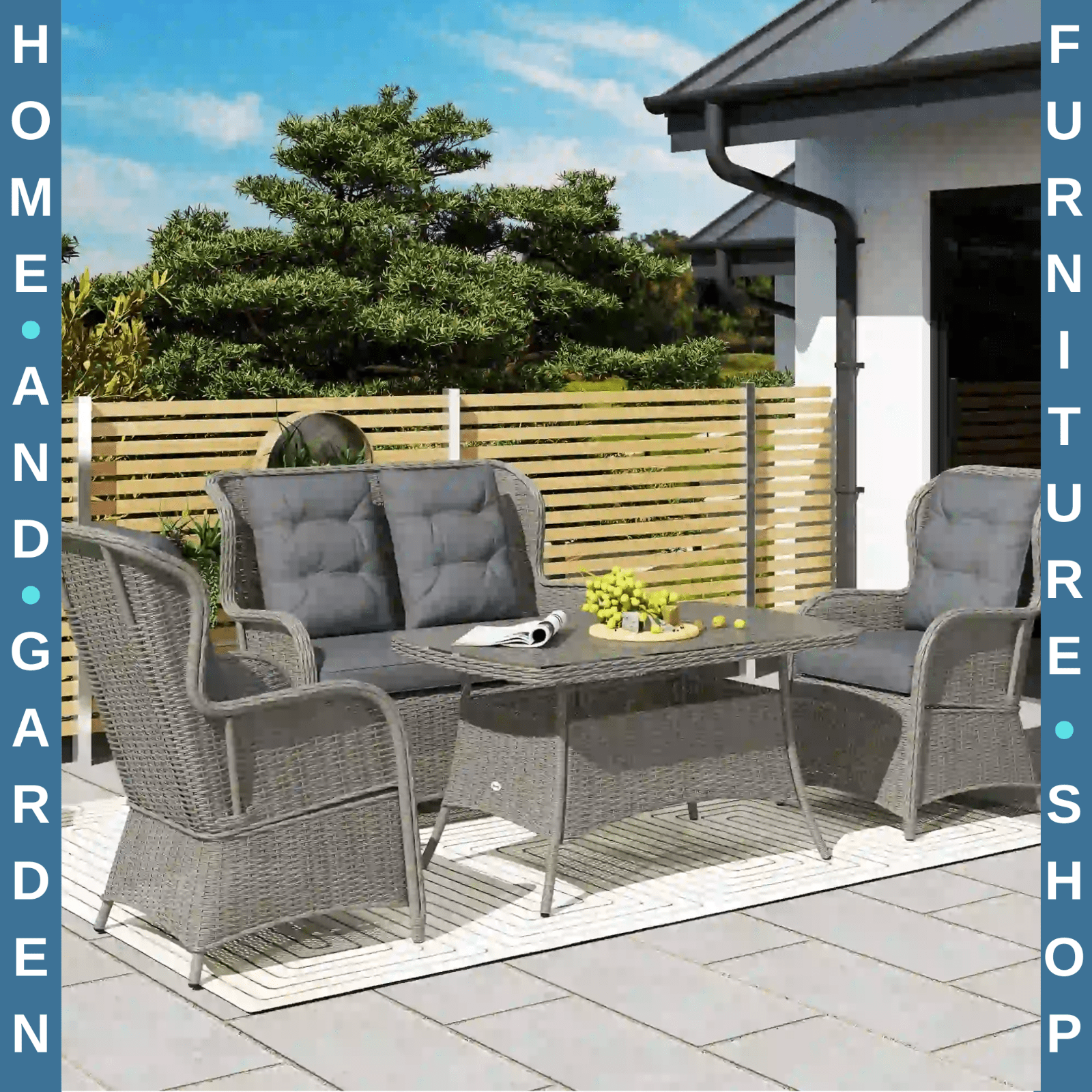 4 Seater Rattan Dining Sofa Set Wicker Furniture High Back Chairs with Cushions - Home and Garden Furniture Shop - rustic - furniture