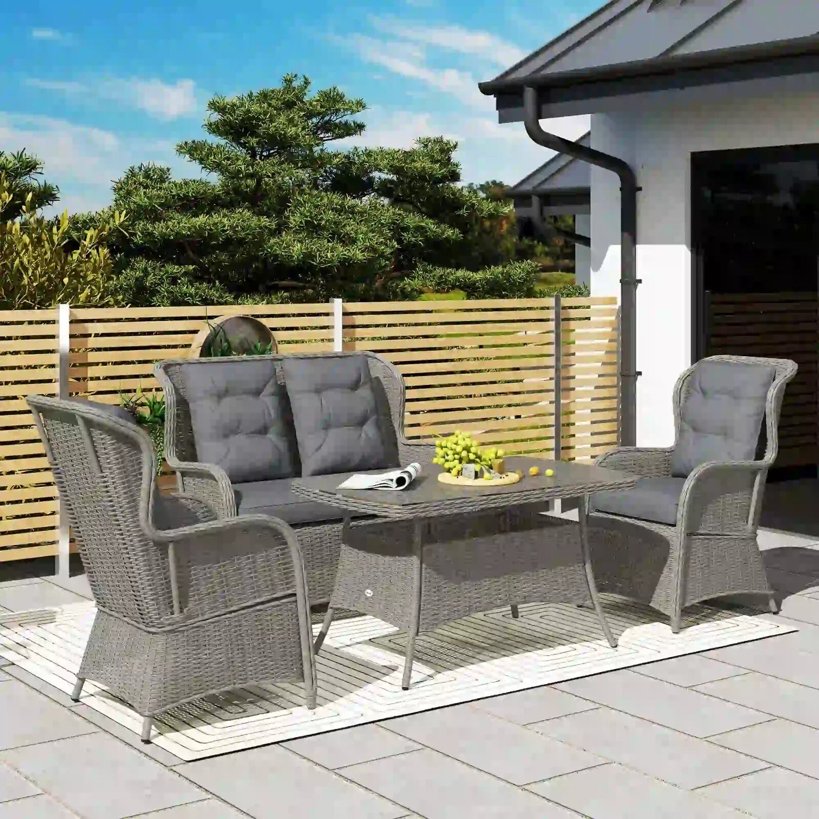 4 Seater Rattan Dining Sofa Set Wicker Furniture High Back Chairs with Cushions - Home and Garden Furniture Shop - rustic - furniture