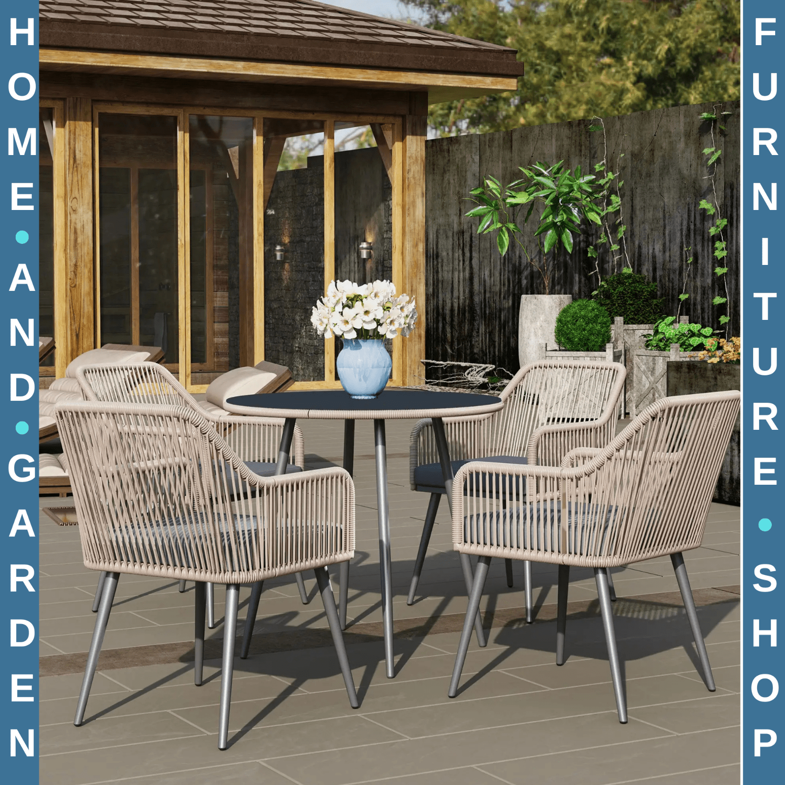 4 Seater Rattan Garden Dining Set with Table Chairs and Parasol Hole for Patio - Home and Garden Furniture Shop - rustic - furniture