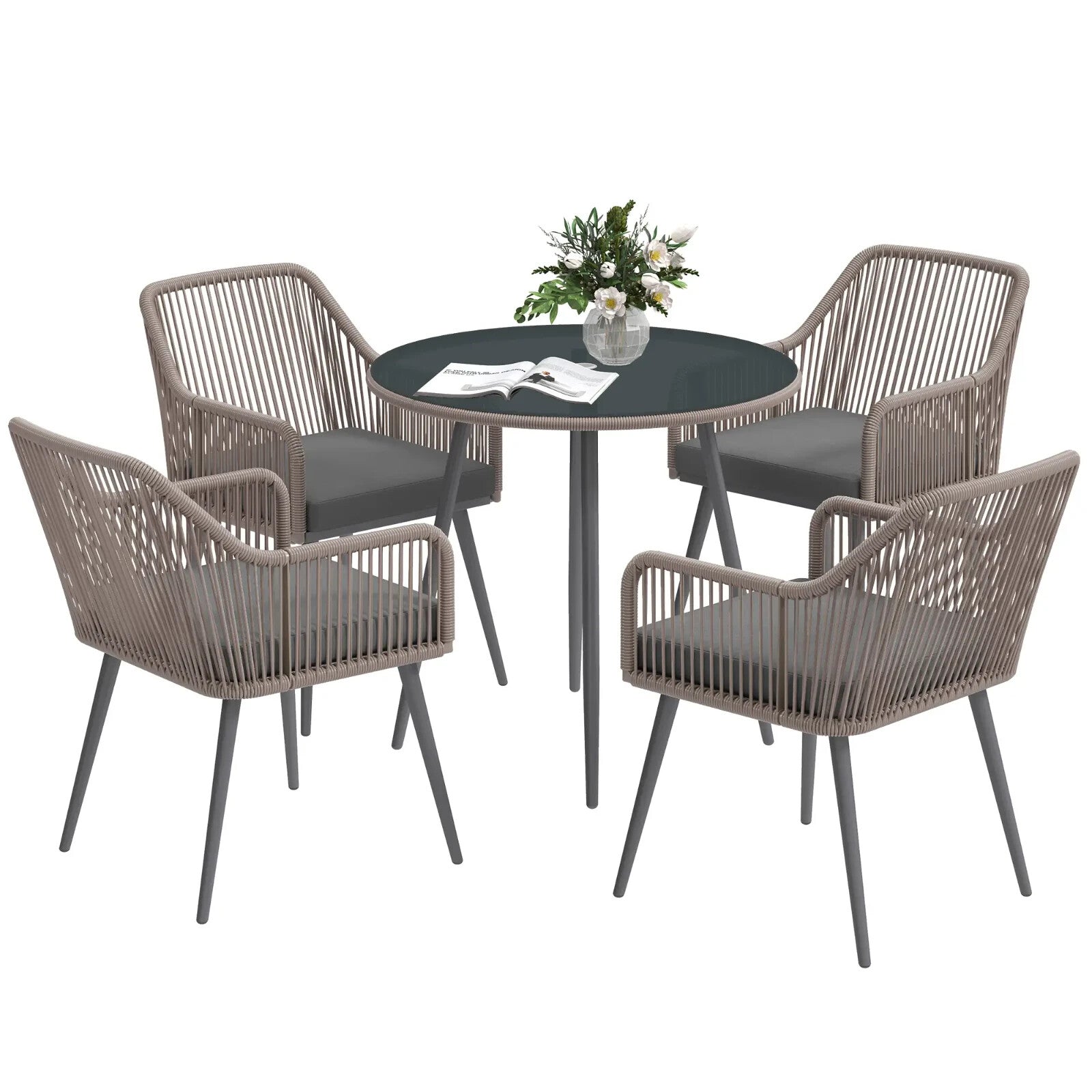 4 Seater Rattan Garden Dining Set with Table Chairs and Parasol Hole for Patio - Home and Garden Furniture Shop - rustic - furniture